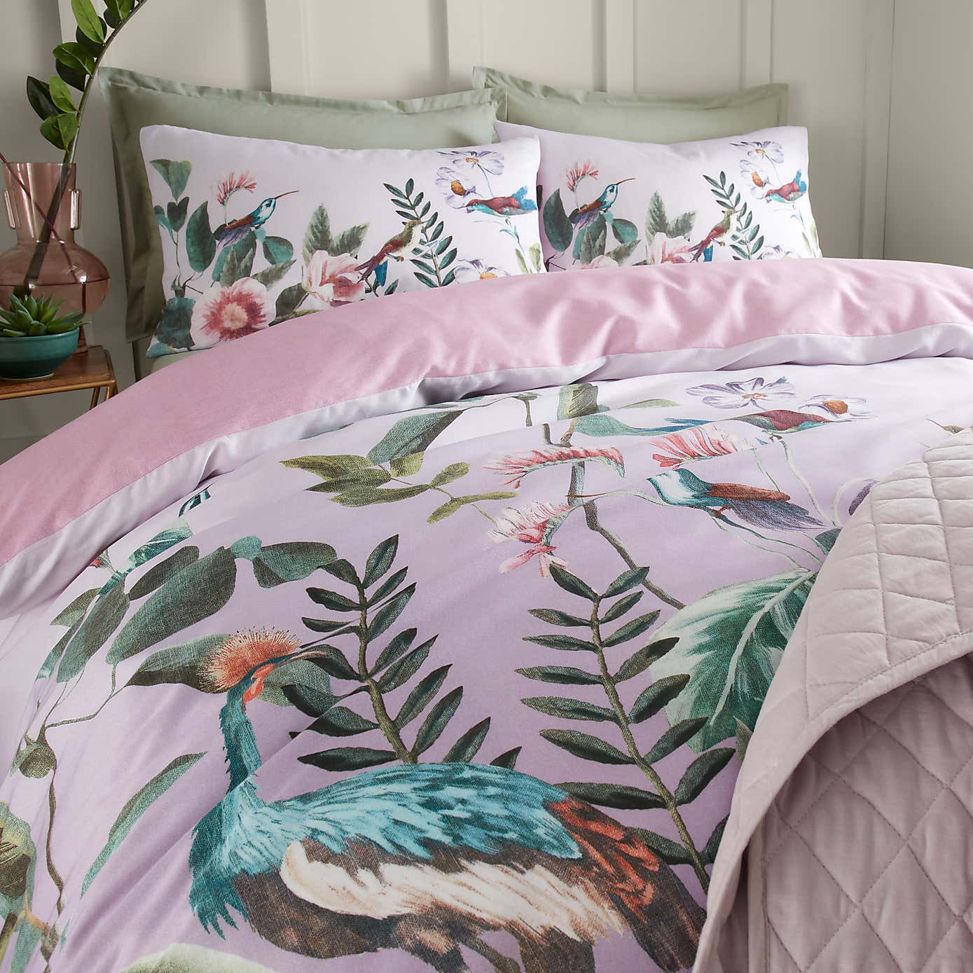 Peacock Gardenia Grey 100% Cotton Duvet Cover and Pillowcase Set