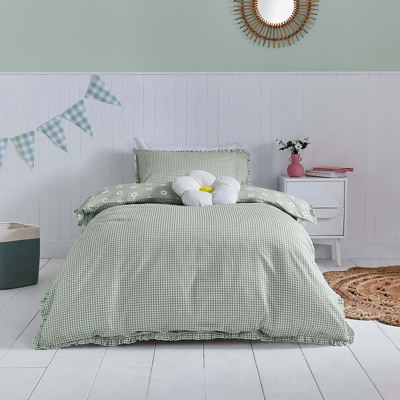 Daisy Gingham Ruffle Trim Duvet Cover Set