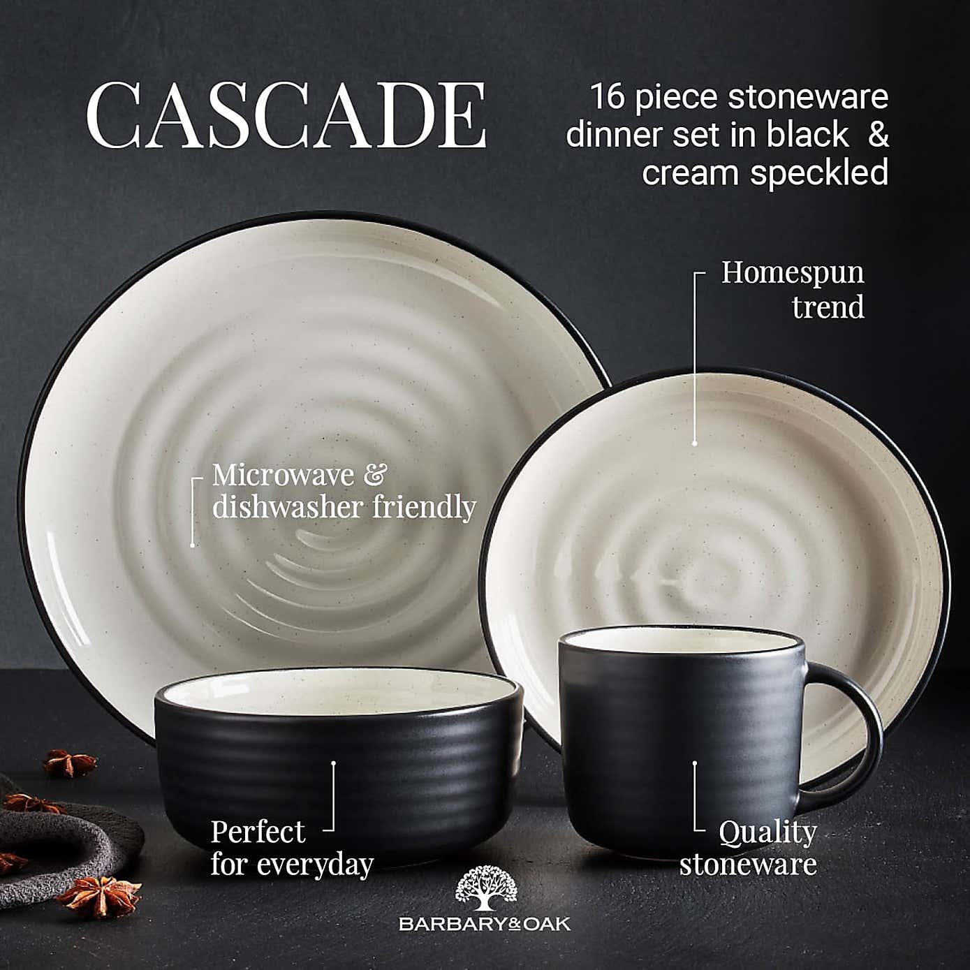 Barbary & Oak Cascade Stoneware 16 Piece Dinner Set