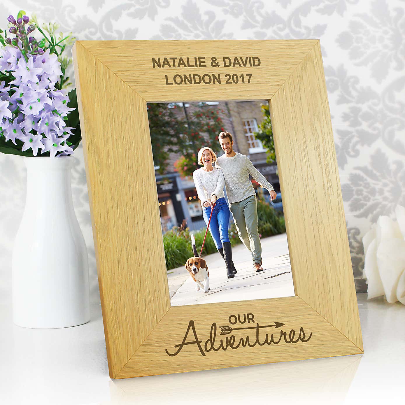 Personalised Our Adventures Light Wood Portrait Photo Frame