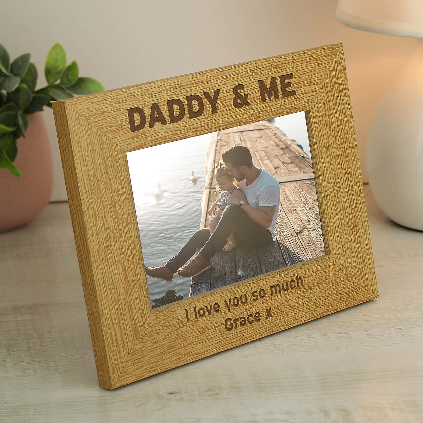 Personalised Daddy and Me Light Wood Landscape Photo Frame