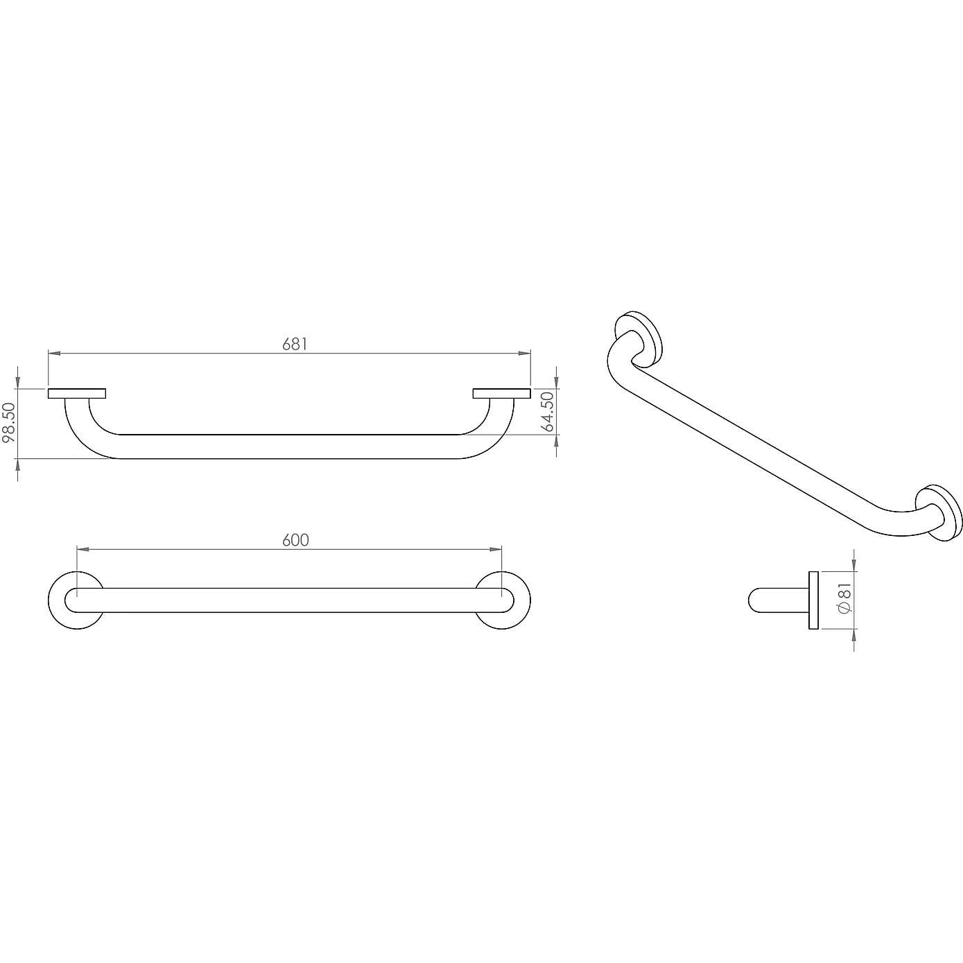 Silver Stainless Steel Grab Bar