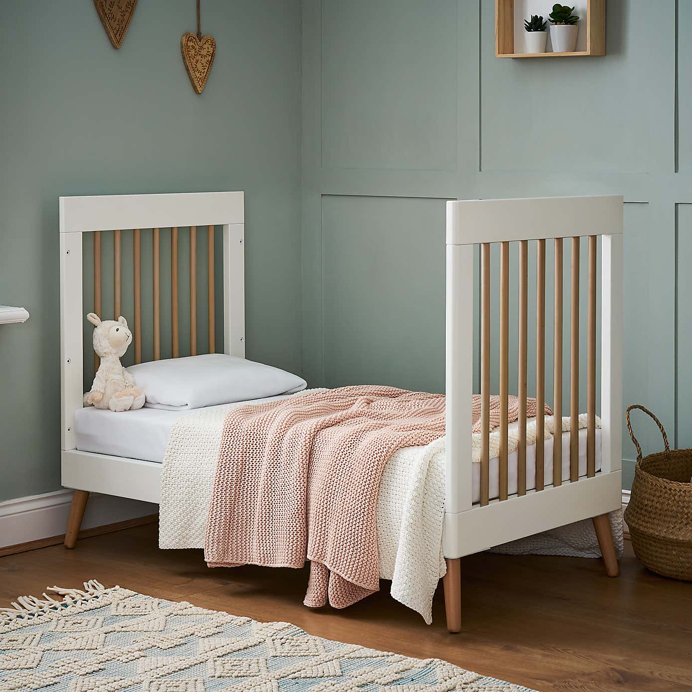 OBaby Maya Mini Cot Bed, White & Natural Pine