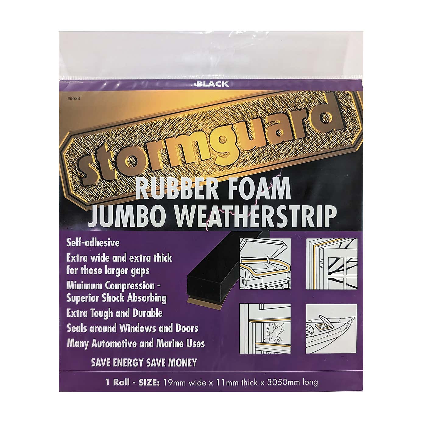 Stormguard Jumbo Rubber Foam Weather Strip 3.05m