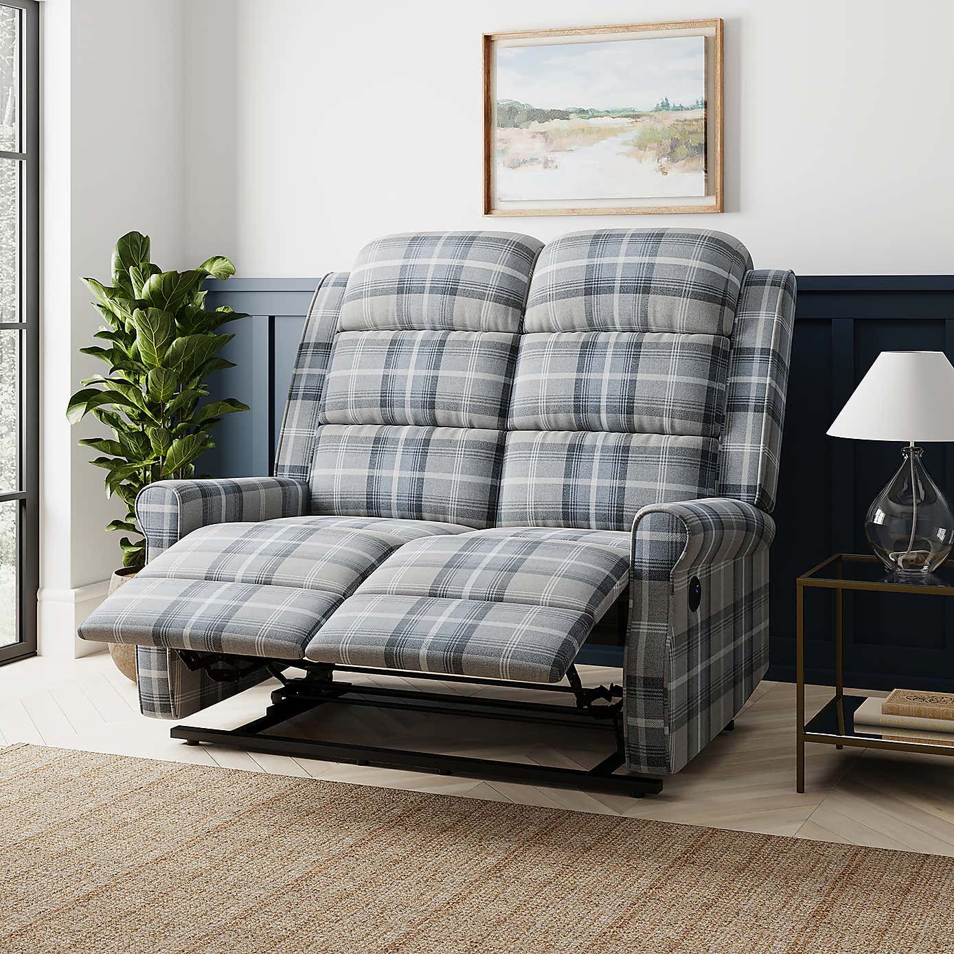 Edith 2 Seater Electric Recliner Check Print