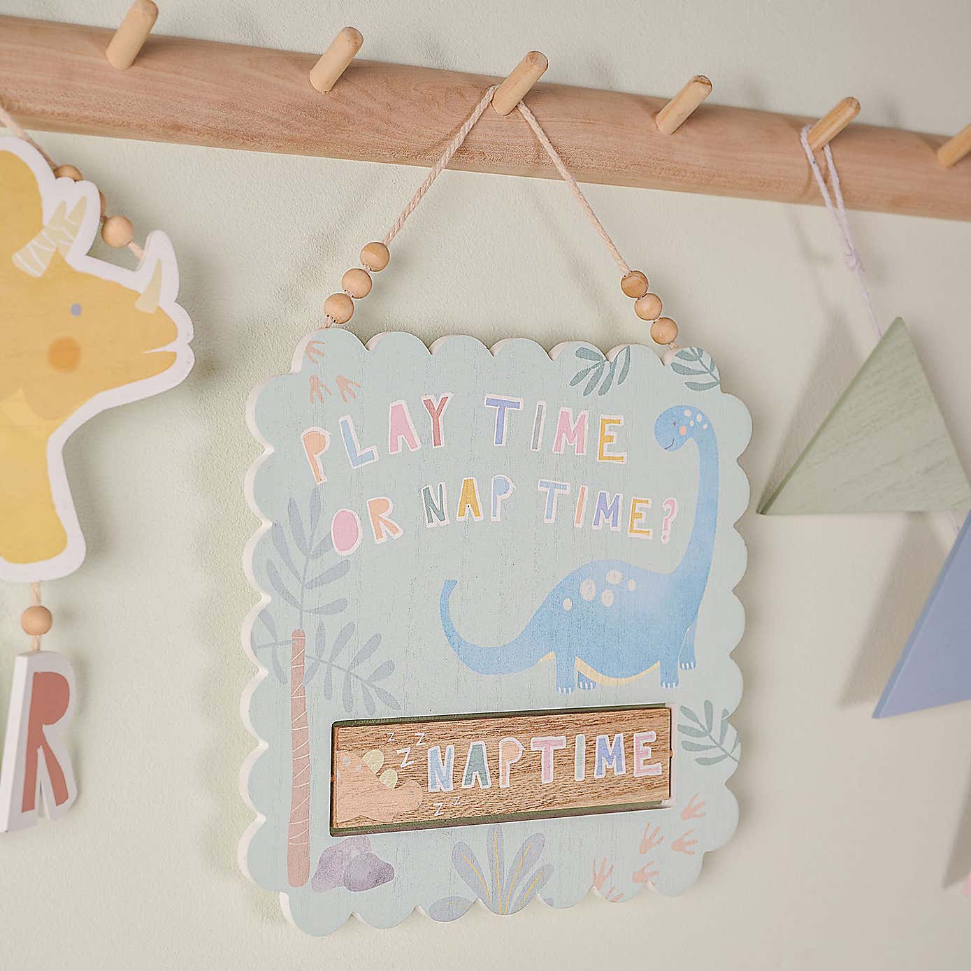 Petit Cheri Dinosaur Playtime Or Nap Time Hanging Plaque