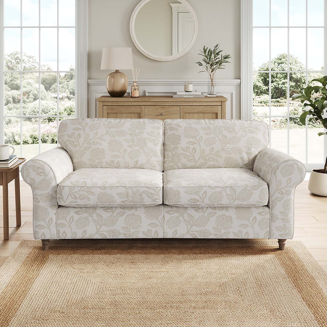 Flori 3 Seater Sofa, Floral Print Fabric