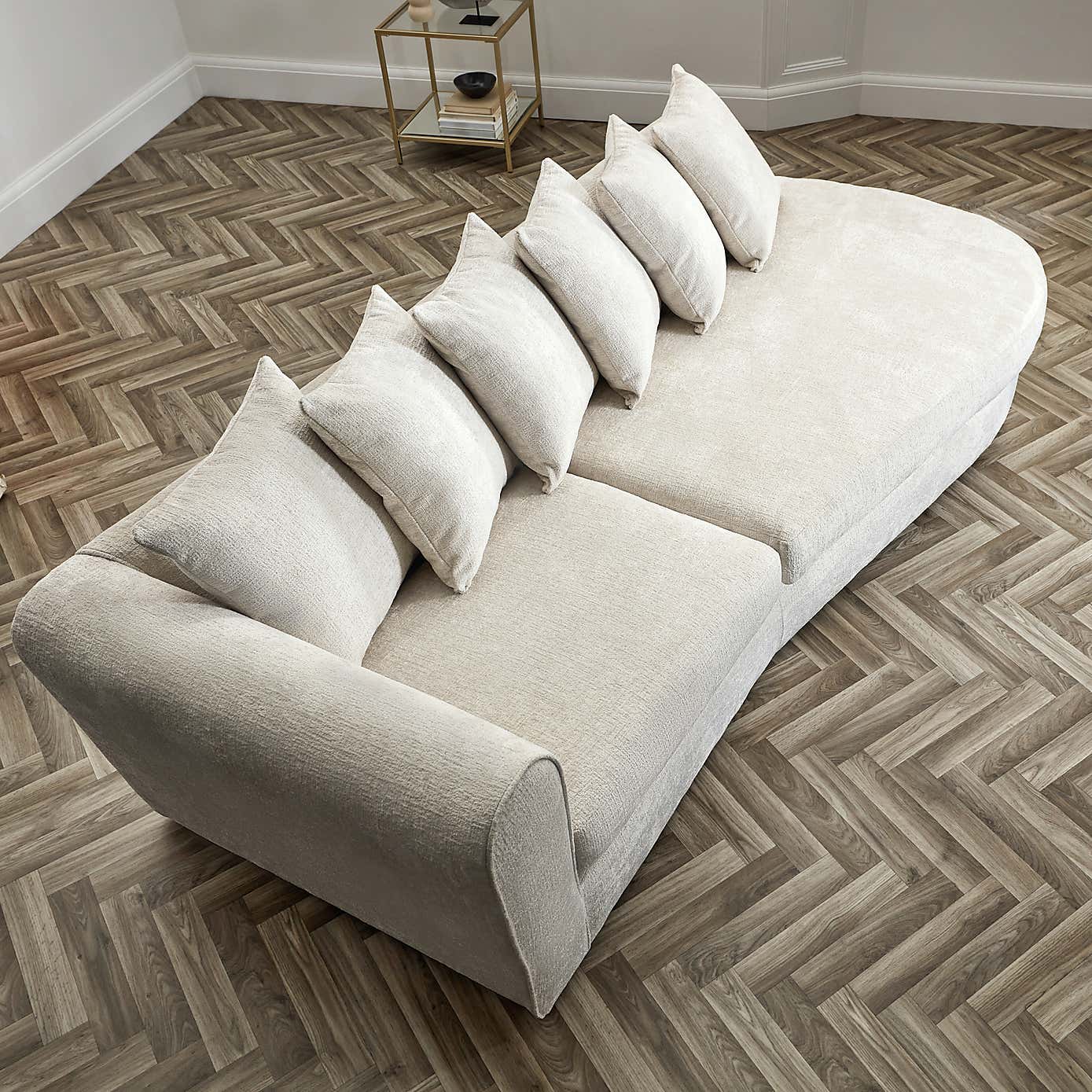 Blake Curved Arm Scatter Back Soft Texture Chenille Corner Chaise