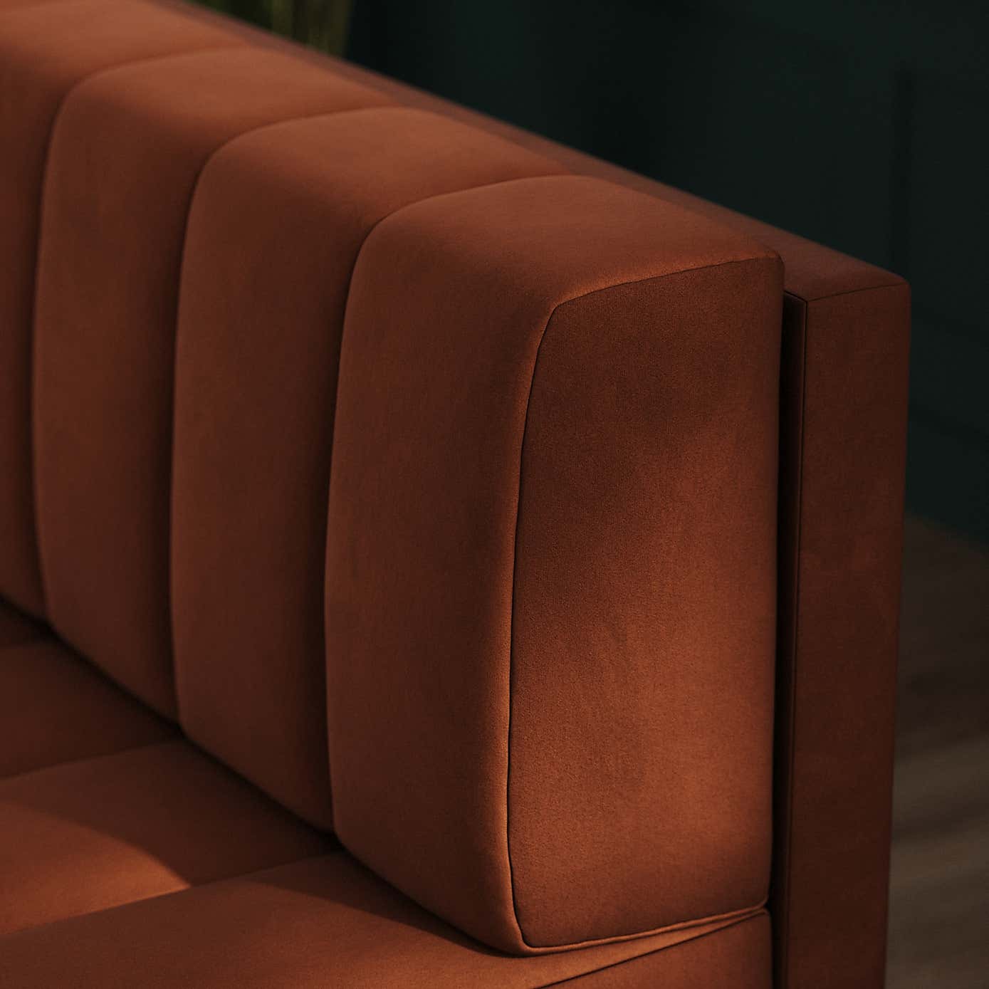 Amali Corner Dining Bench, Matte Plush Velvet