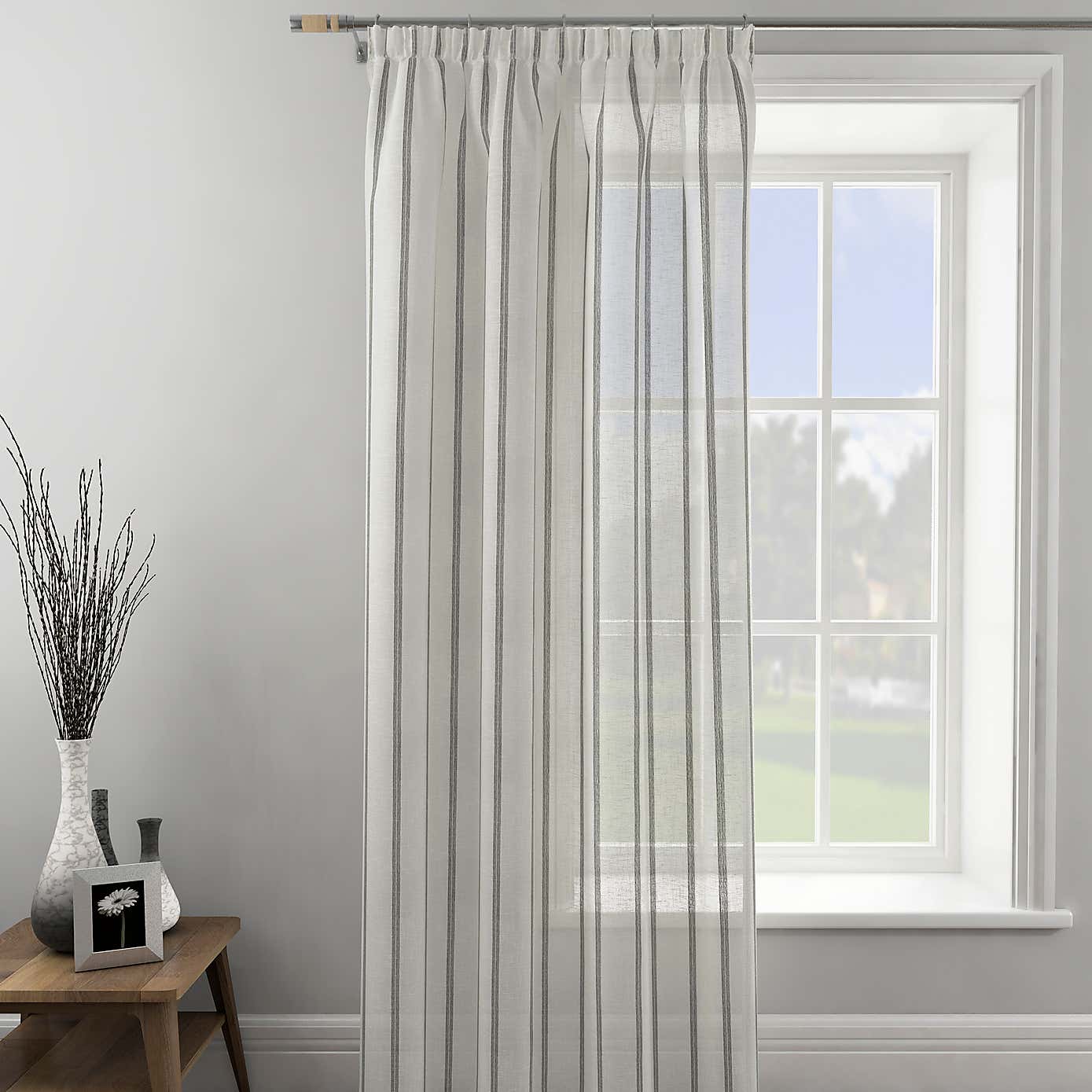 Boucle Stripe Tape Top Single Voile Panel