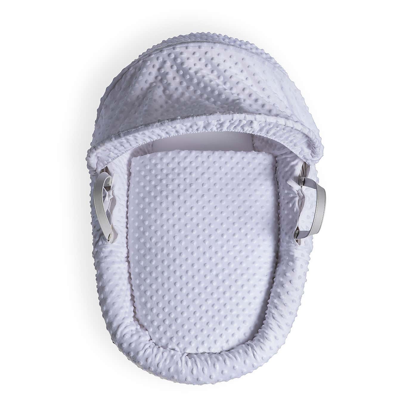 Clair de Lune Dimple Wicker Moses Basket with White Rocking Stand