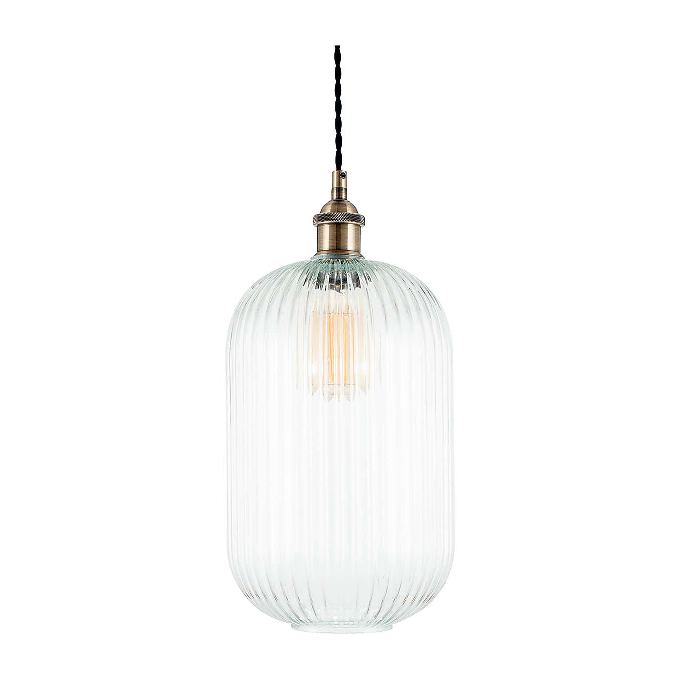 Abigail Tall Ribbed Glass Pendant, Clear
