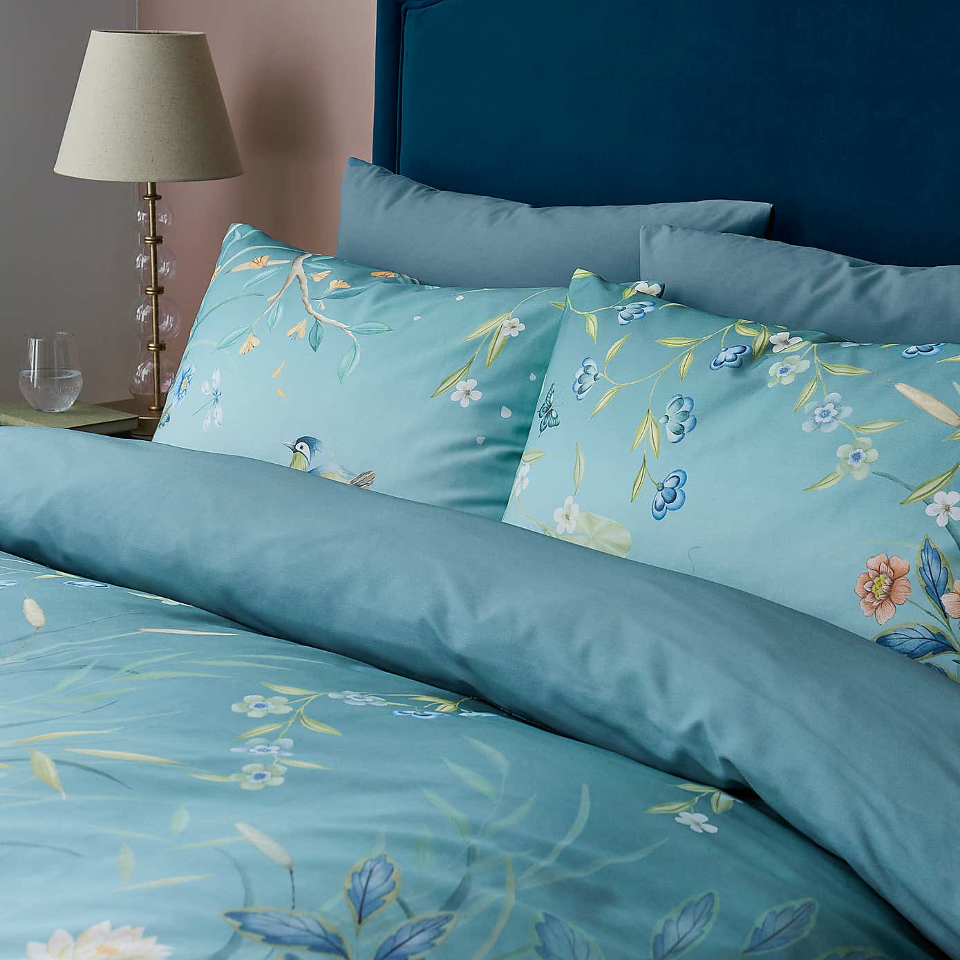Garden Cranes Blue Duvet Cover and Pillowcase Set