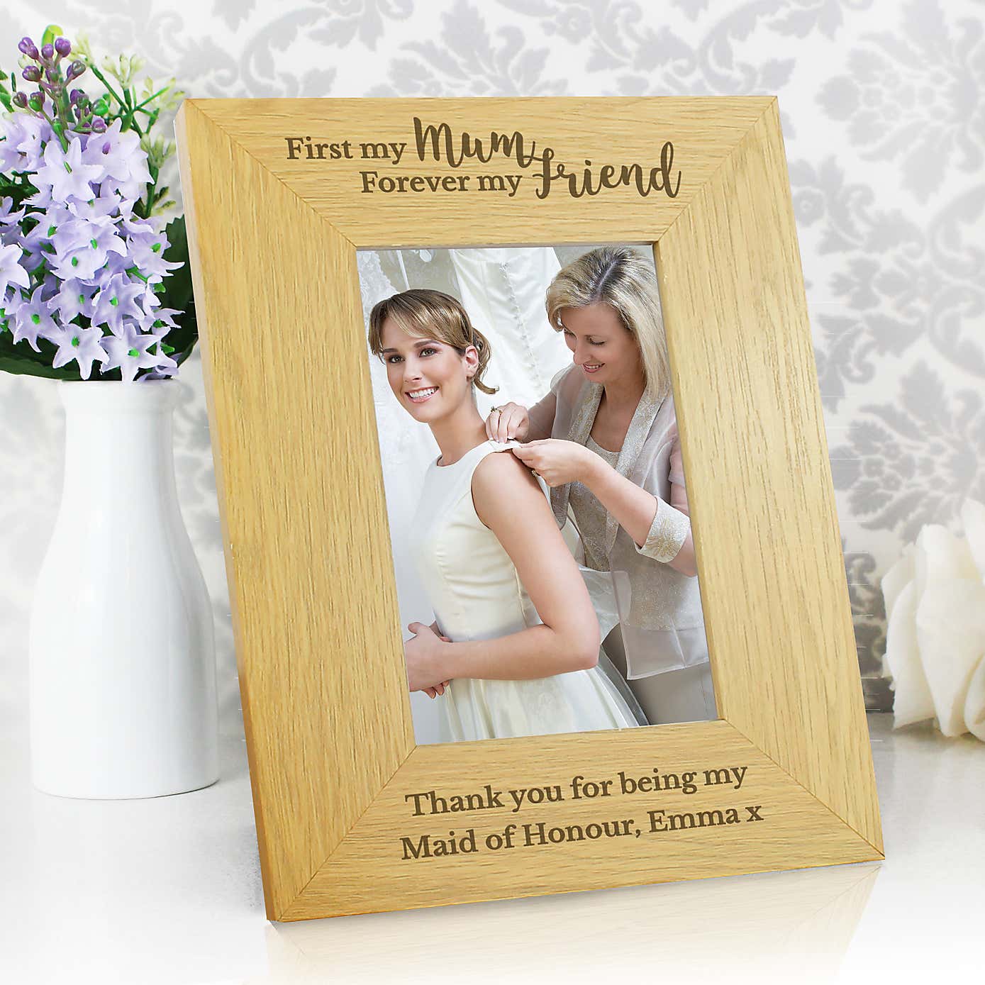 Personalised First My Mum Forever My Friend Light Wood Portrait Photo Frame