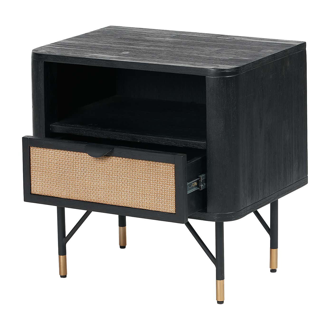 Fiji Bedside Table, Acacia Wood and Rattan