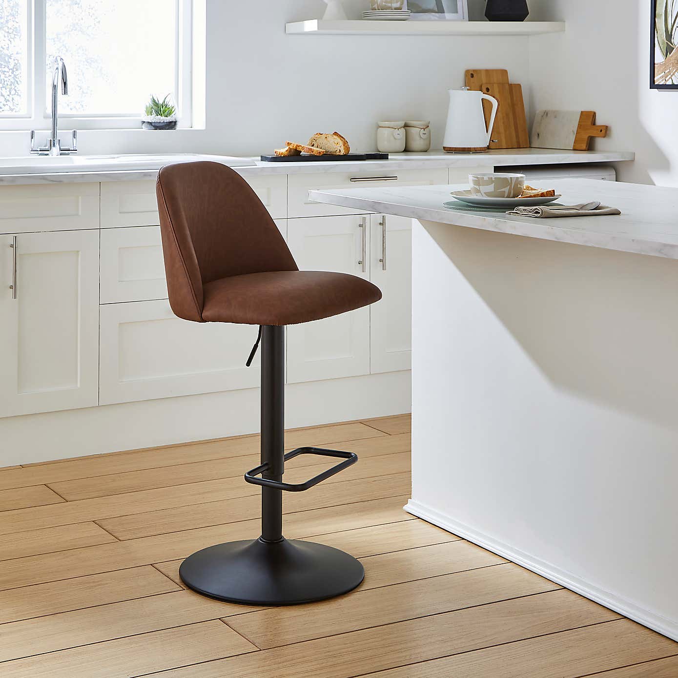 Delaney Adjustable Height Bar Stool, Faux Leather