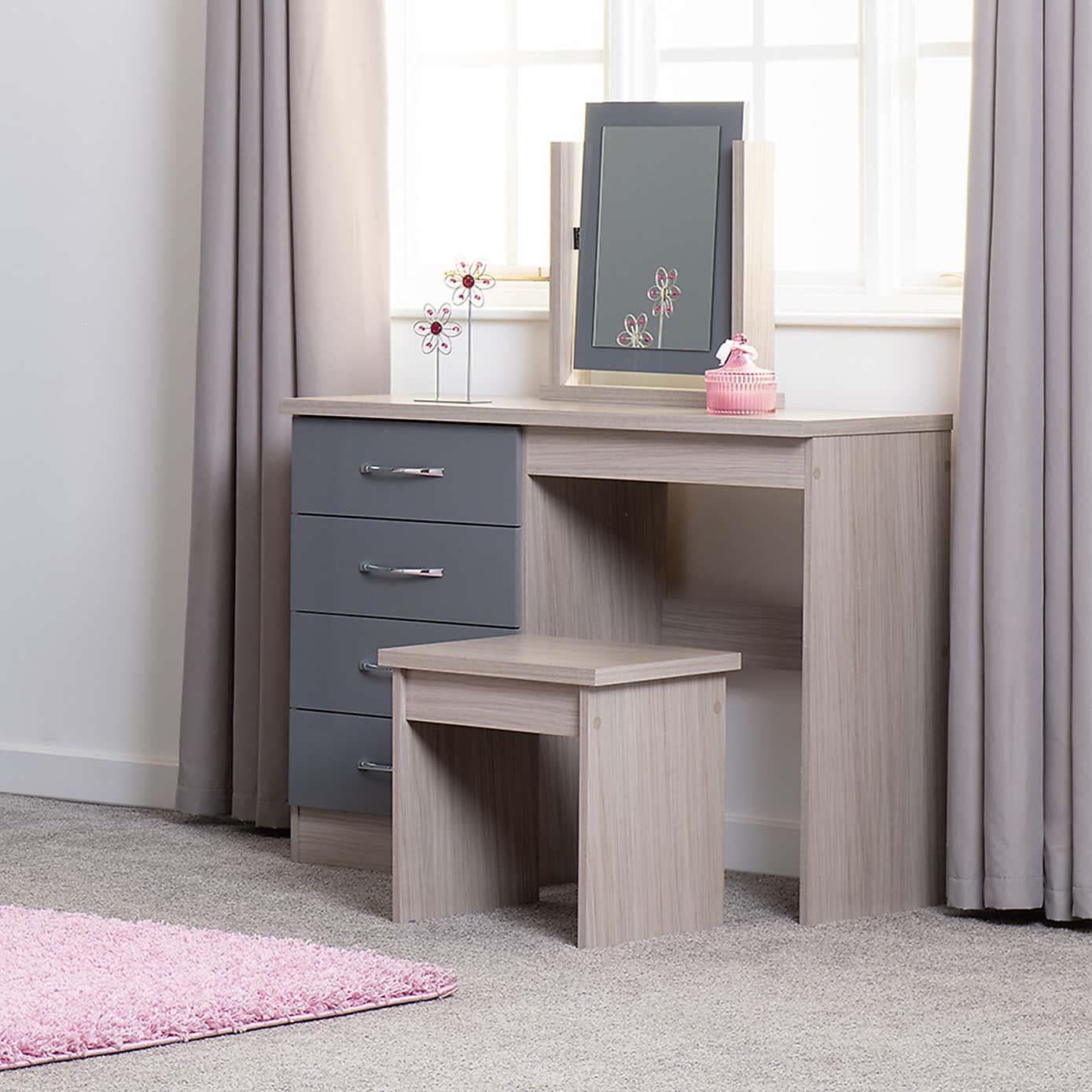 Nevada 4 Drawer Dressing Table Set with Mirror