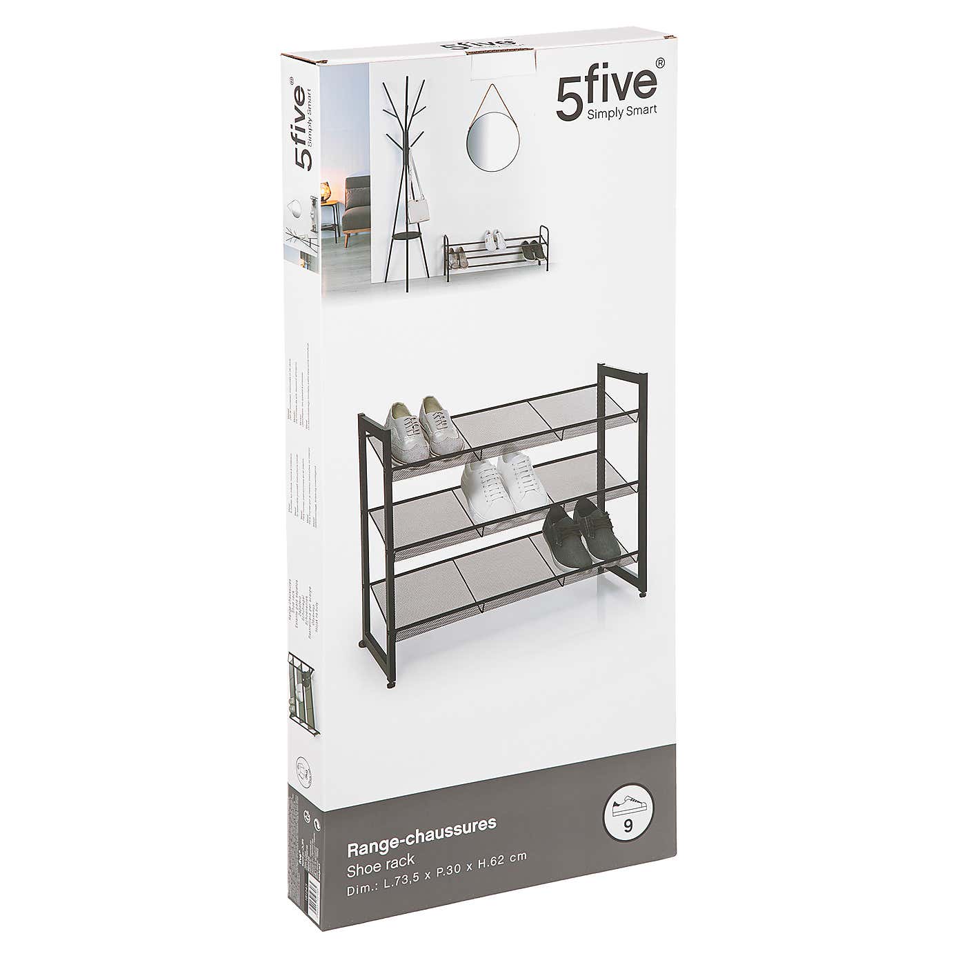 Metal Black 9 Pair Shoe Storage Rack