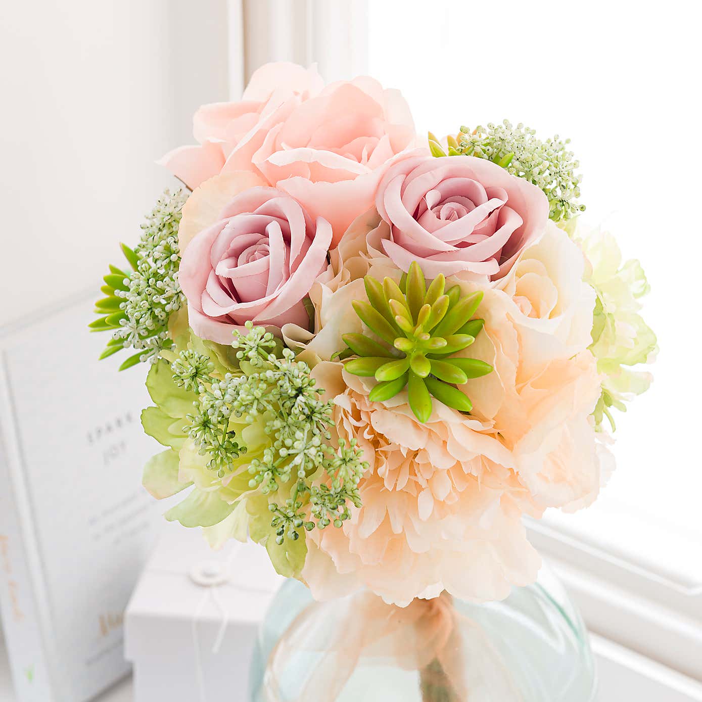 Artificial Cream Rose and Hydrangea Bouquet
