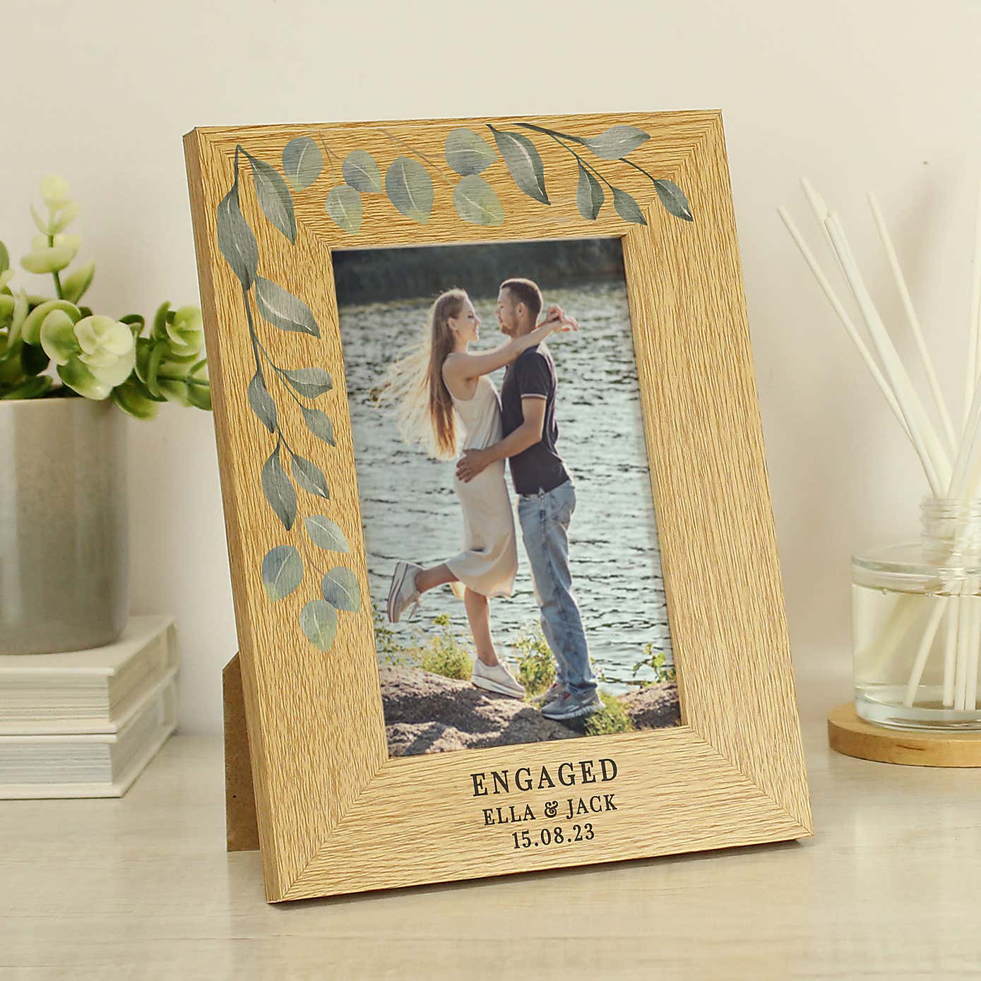 Personalised Botanical Oak Effect Portrait Photo Frame