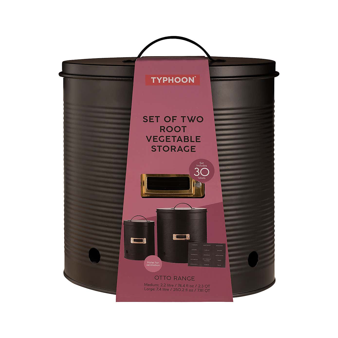Typhoon Otto Set of 2 Round Black Vegetable Caddies