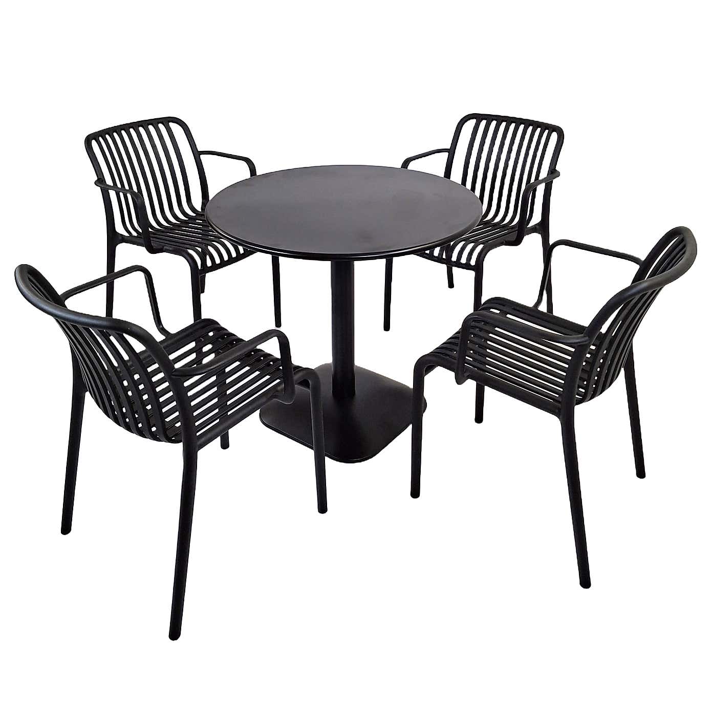 Modura Albin Round Table with 4 Alma Armchairs