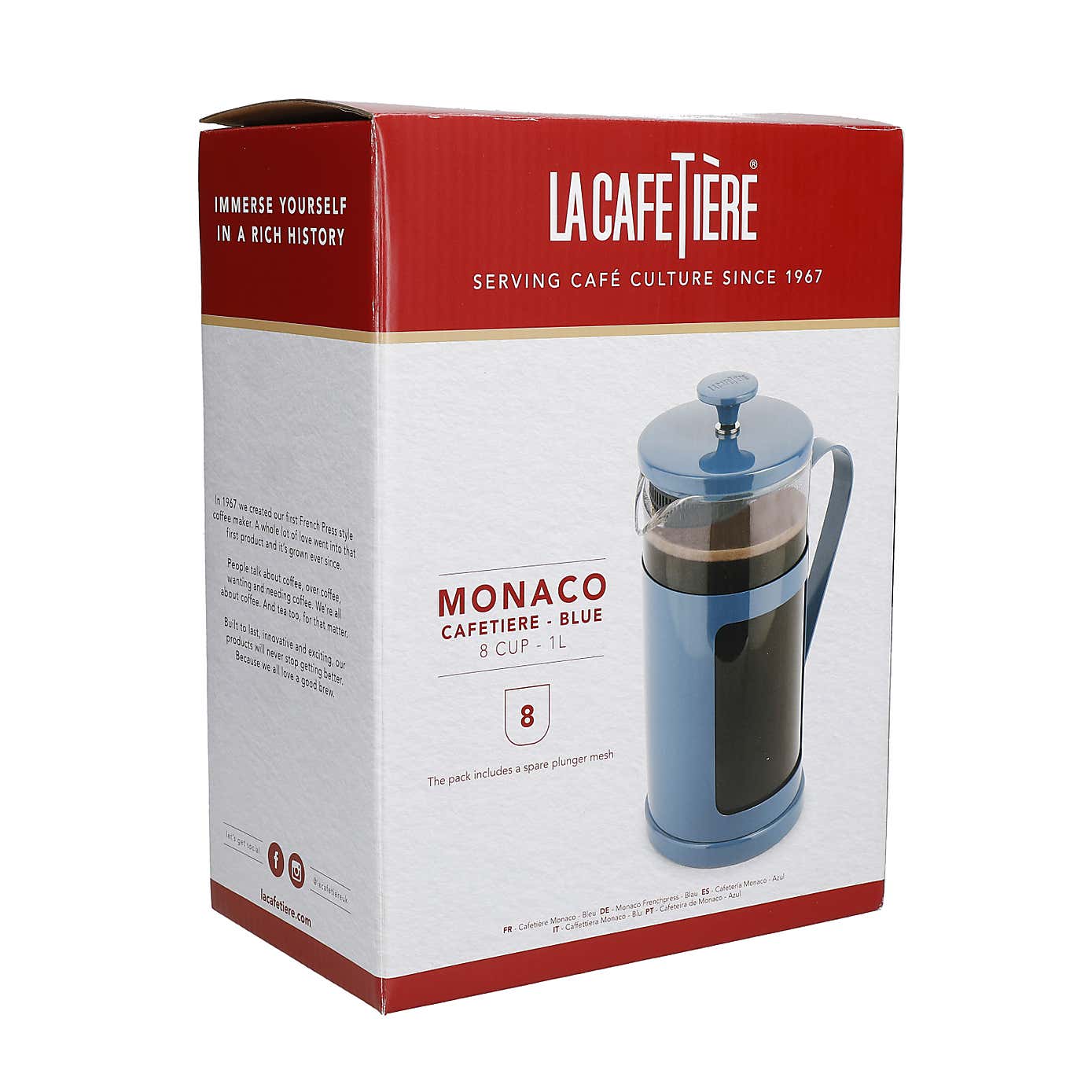 La Cafetiere Monaco 8 Cup Blue Glass Cafetiere