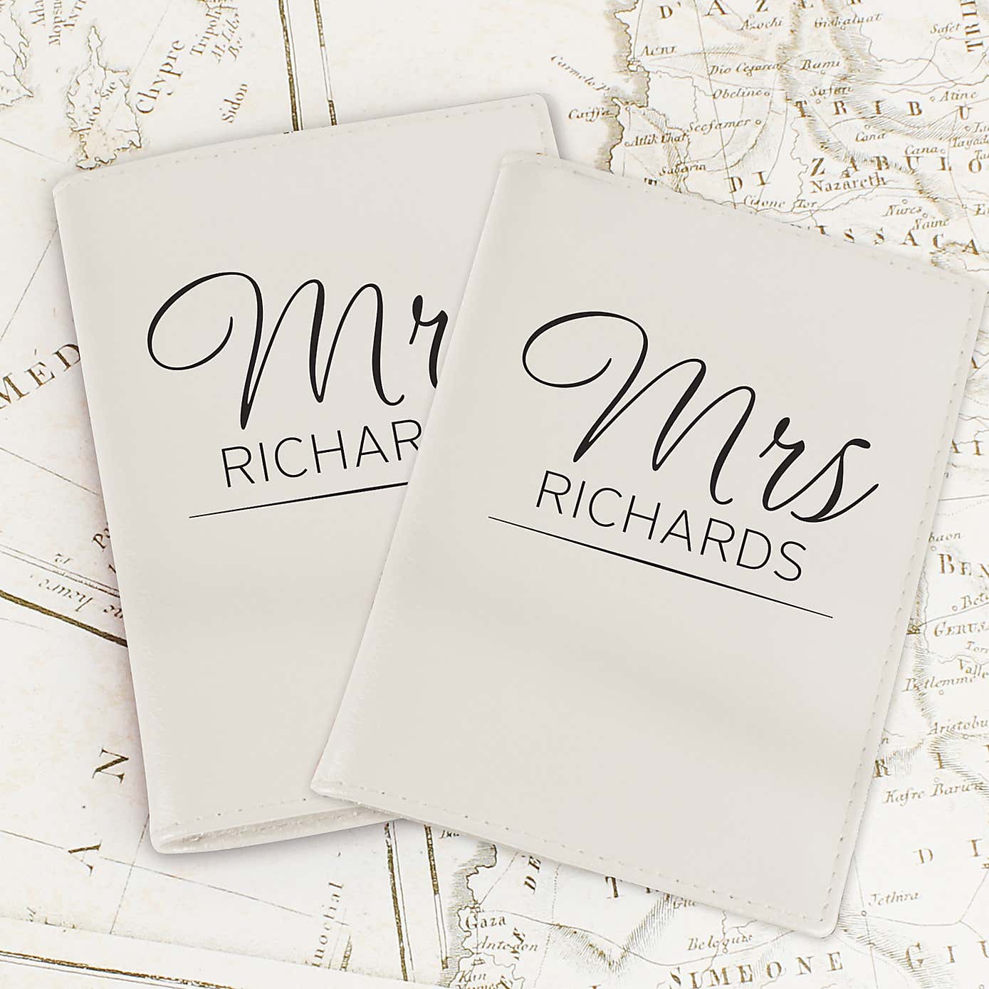 Personalised Classic Mr and Mrs Cream Leather Passport Holders