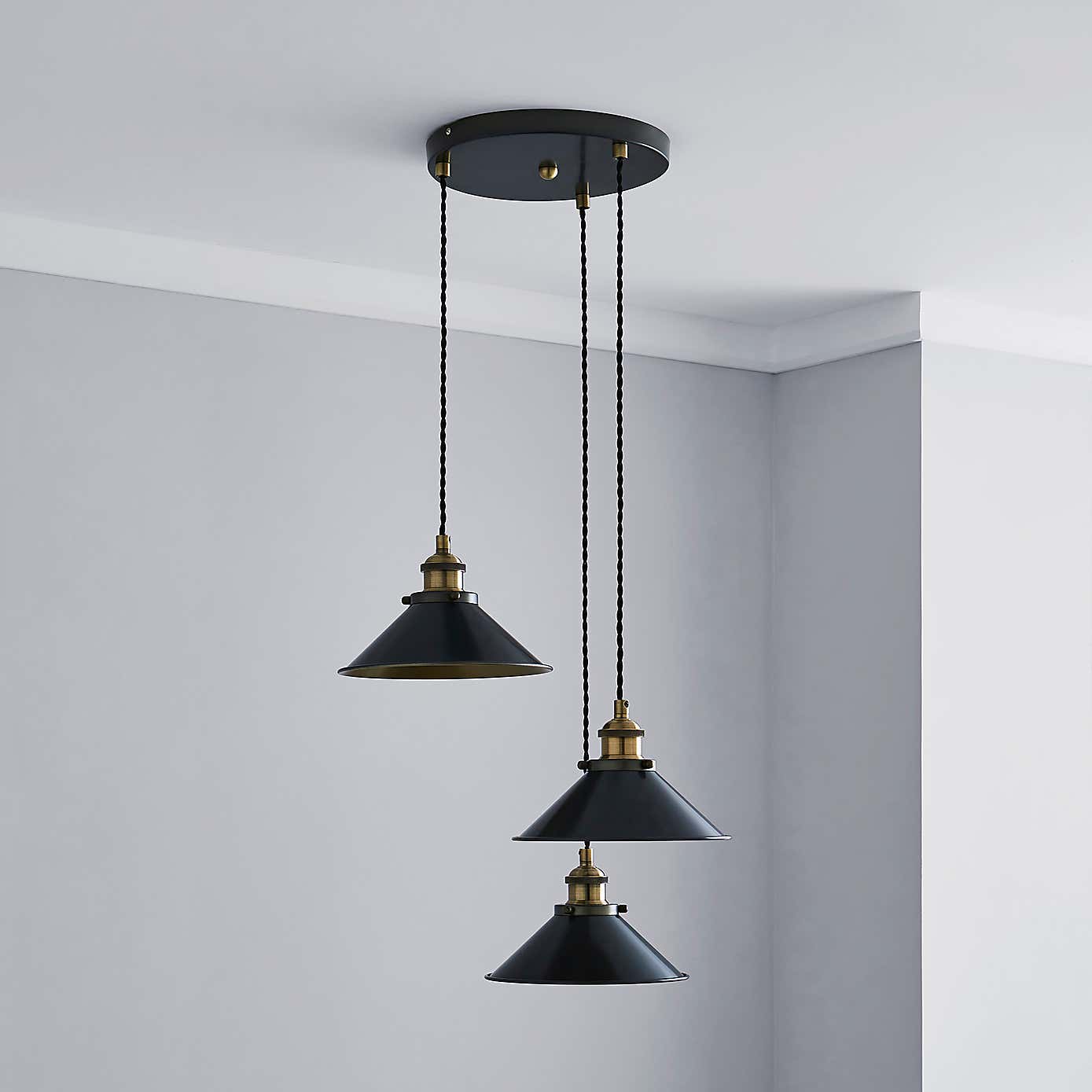 Logan 3 Light Black Industrial Cluster Ceiling Fitting