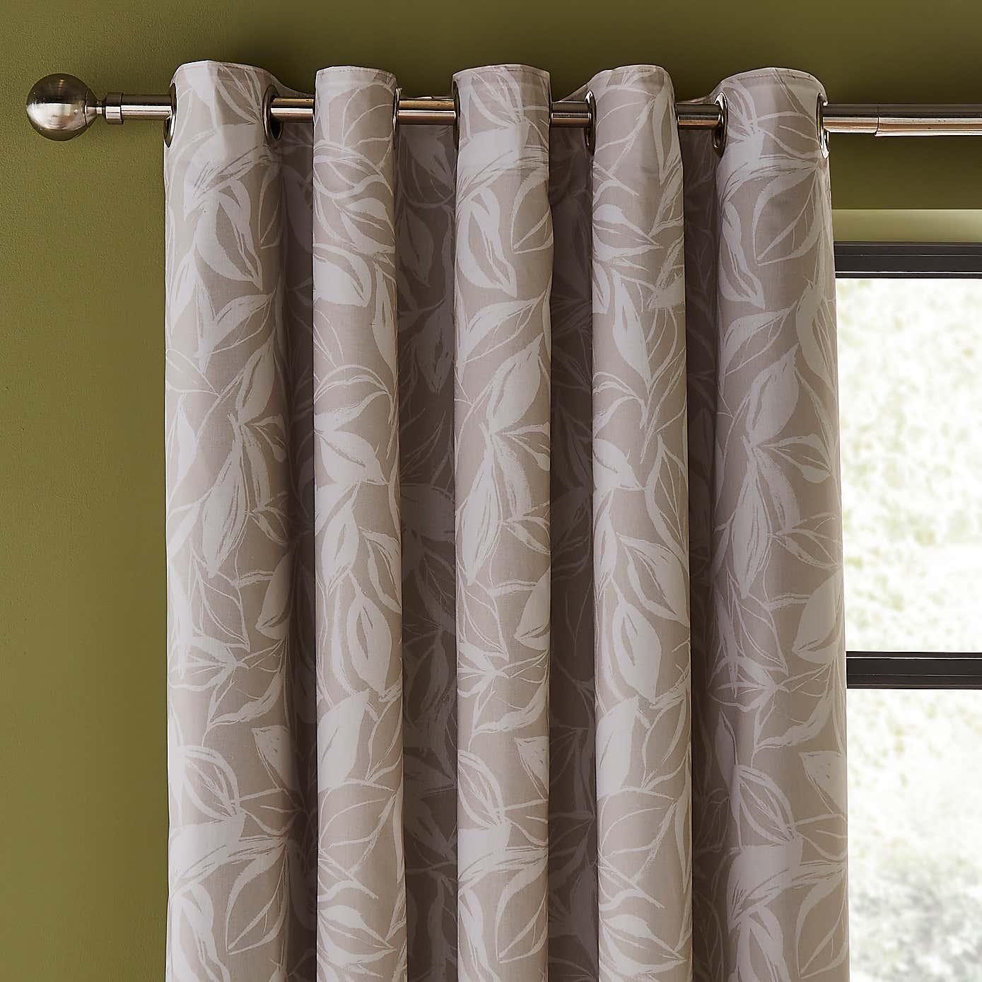 Sketched Leaves Cotton Blackout Eyelet Curtains