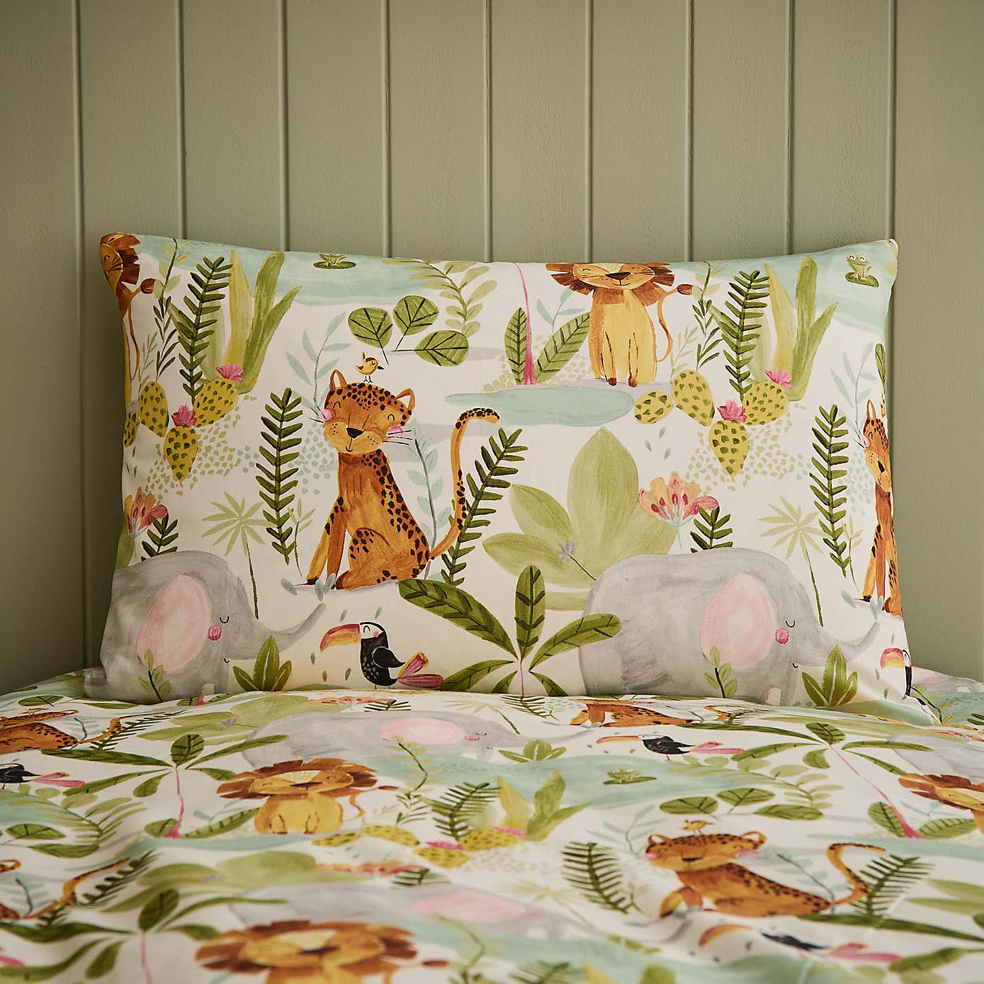 Jungle Friends 100% Cotton Reversible Duvet Cover and Pillowcase Set