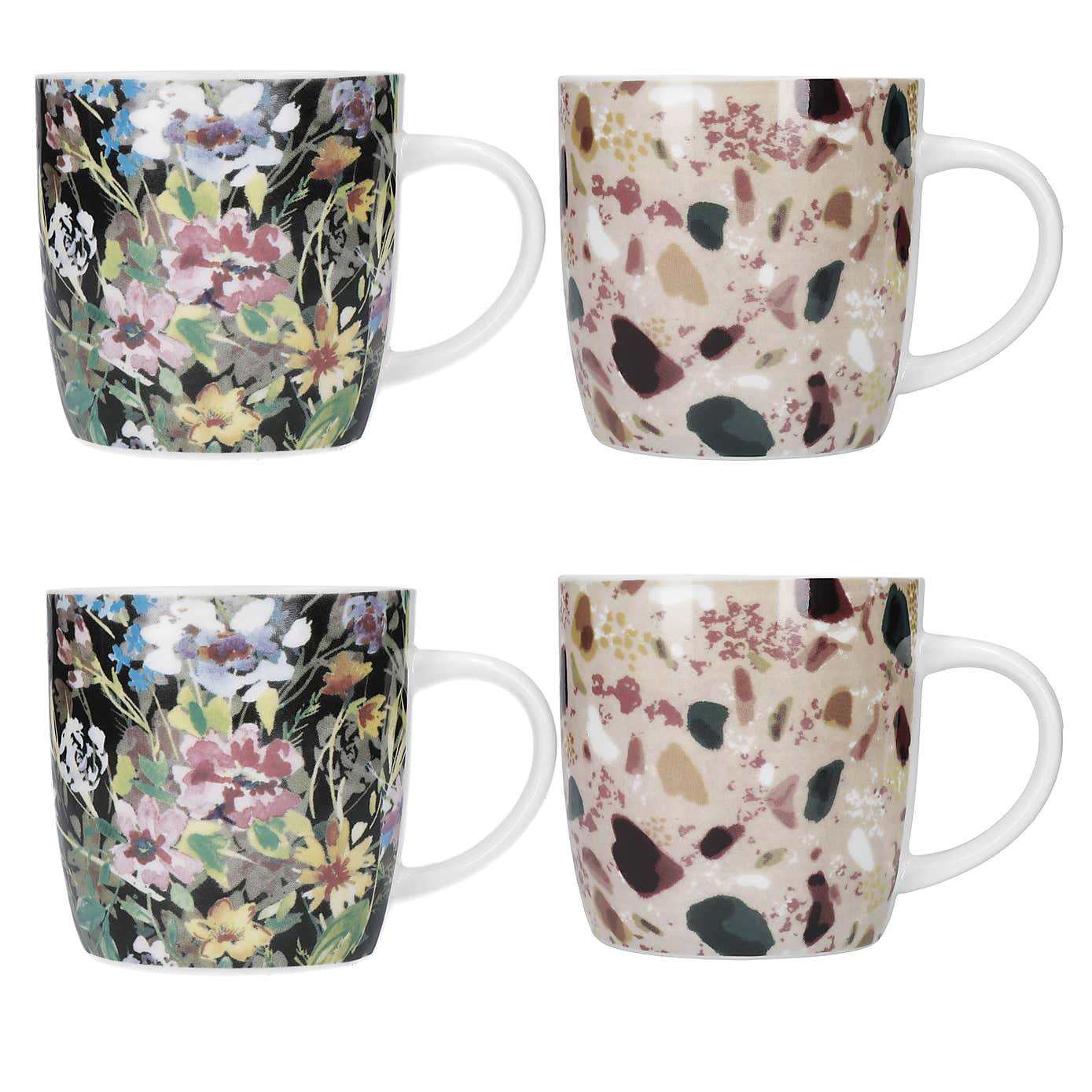 Kitchencraft Set of 4 Terazzo and Floral Mug Set