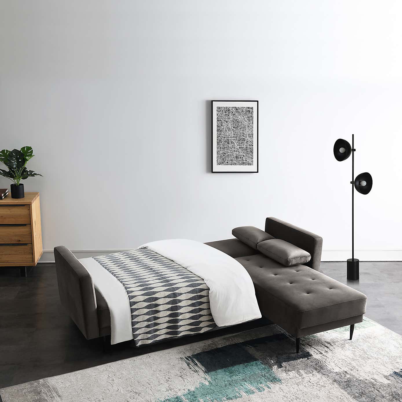 Selma Velvet Corner Double Sofa Bed