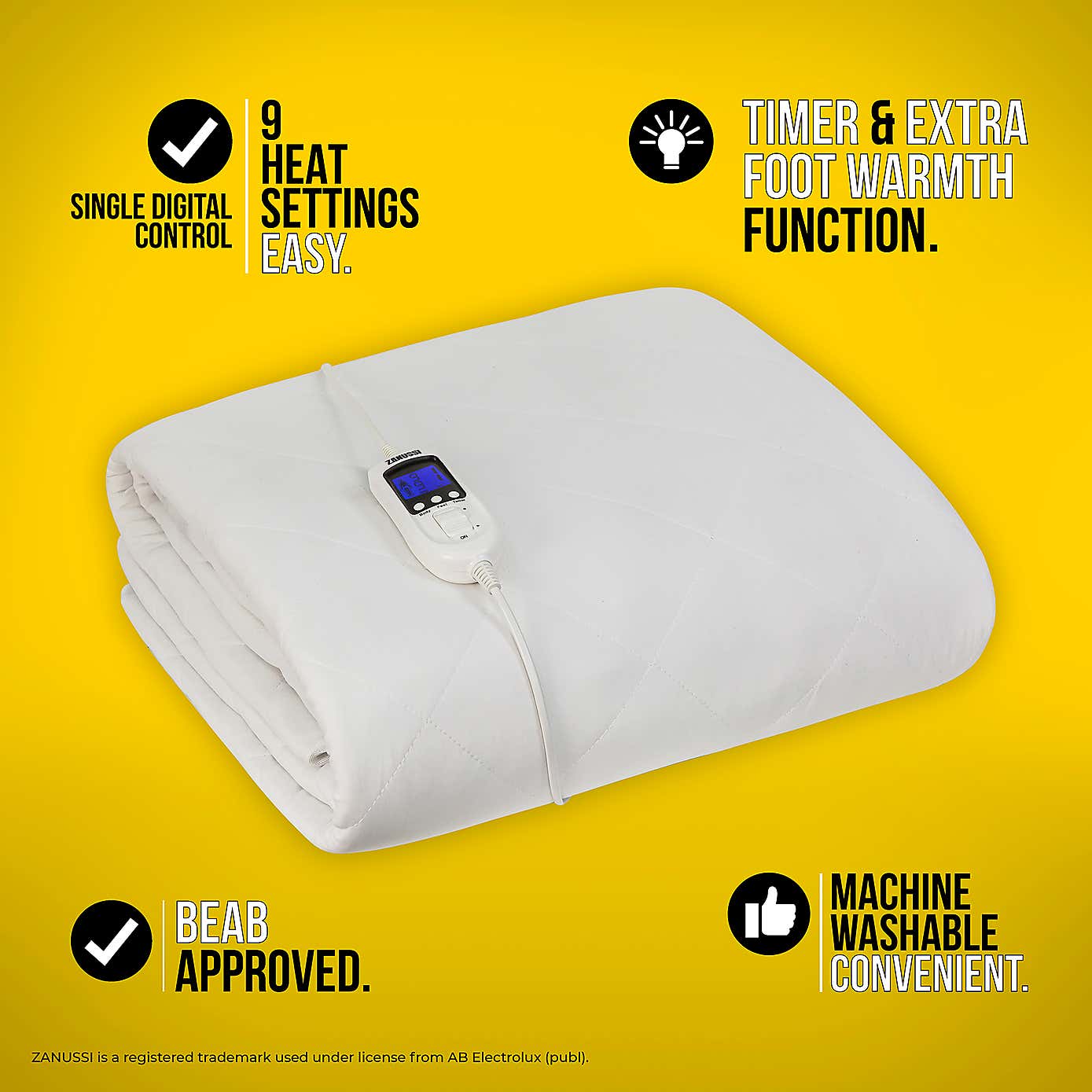 Zanussi Washable Electric Heated Mattress Protector with Fitted Skirt