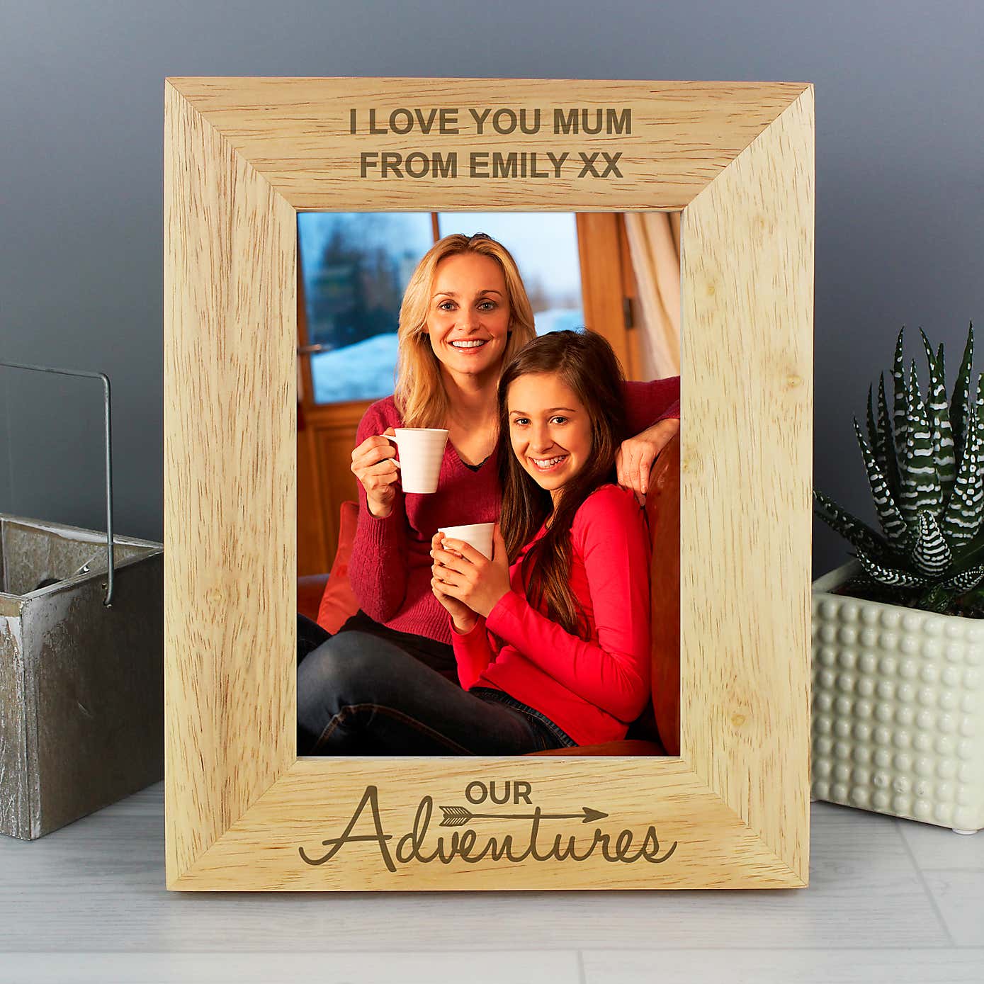 Personalised Our Adventures Light Wood Portrait Photo Frame