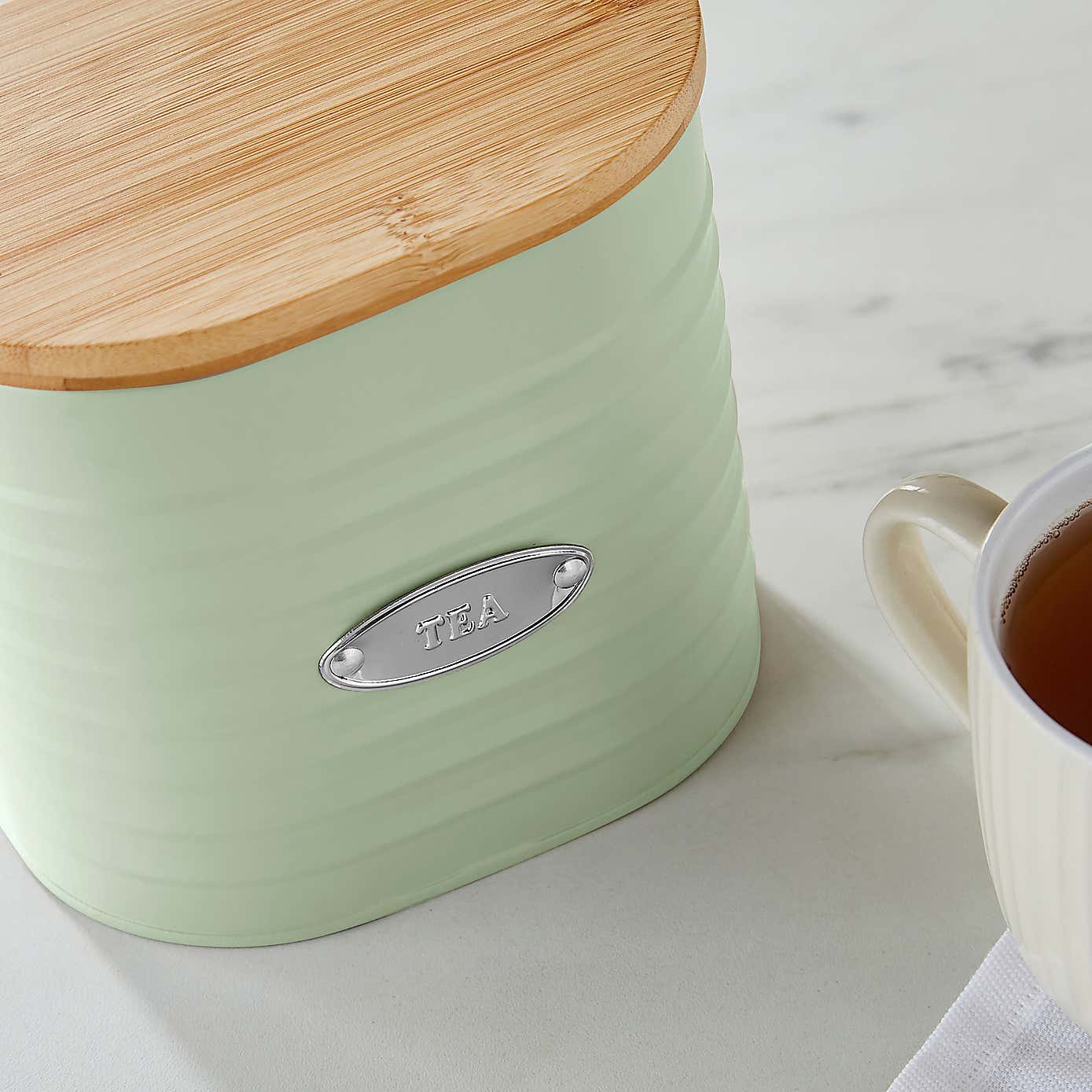 Metal Tea Canister with Badge Sage