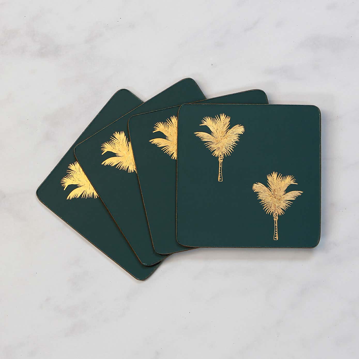 Set of 4 Luxe Palm Metallic Cork Back Coasters