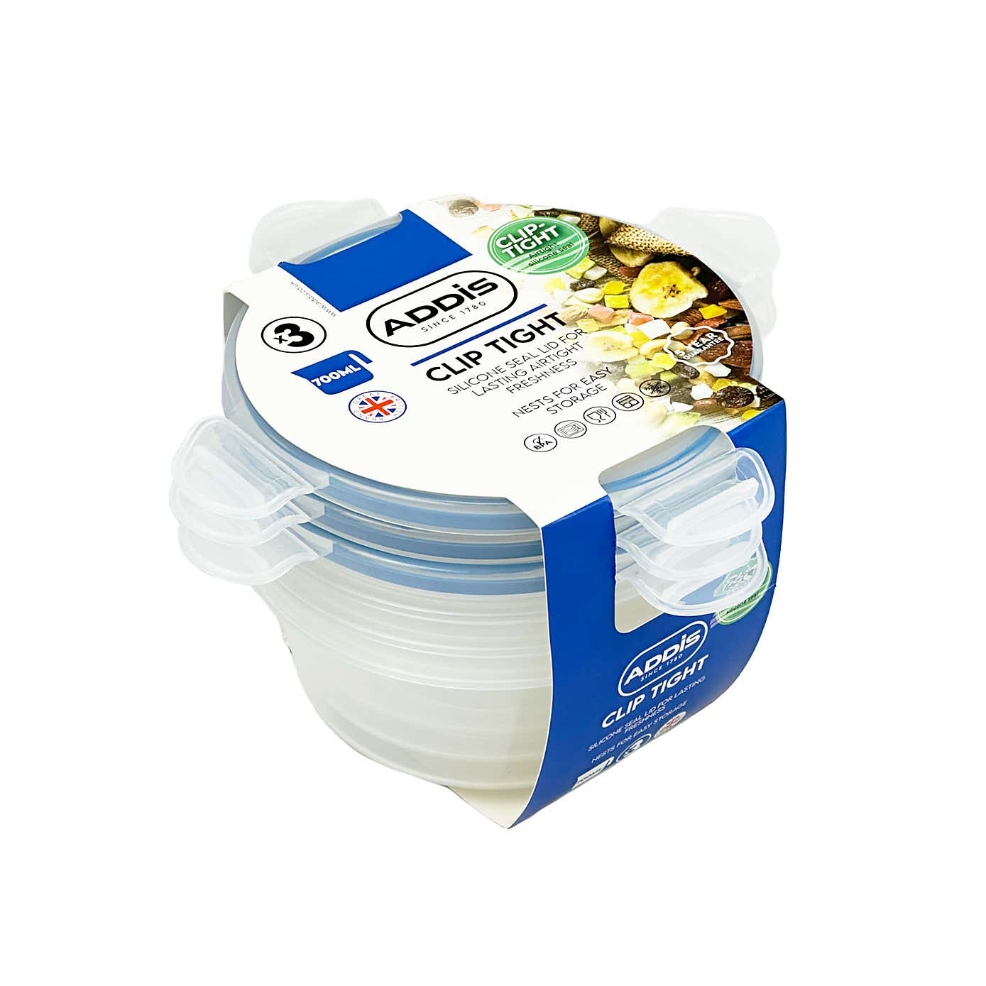 ADDIS Set of 3 Round 700ml Clip Tight Storage Containers