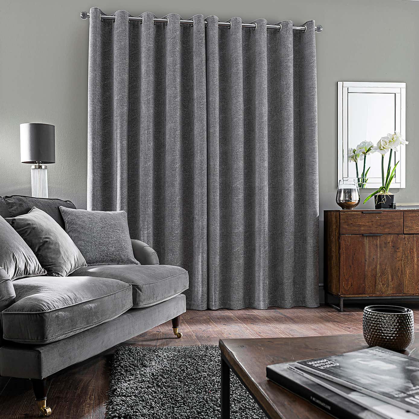 Chenille Geo Eyelet Curtains