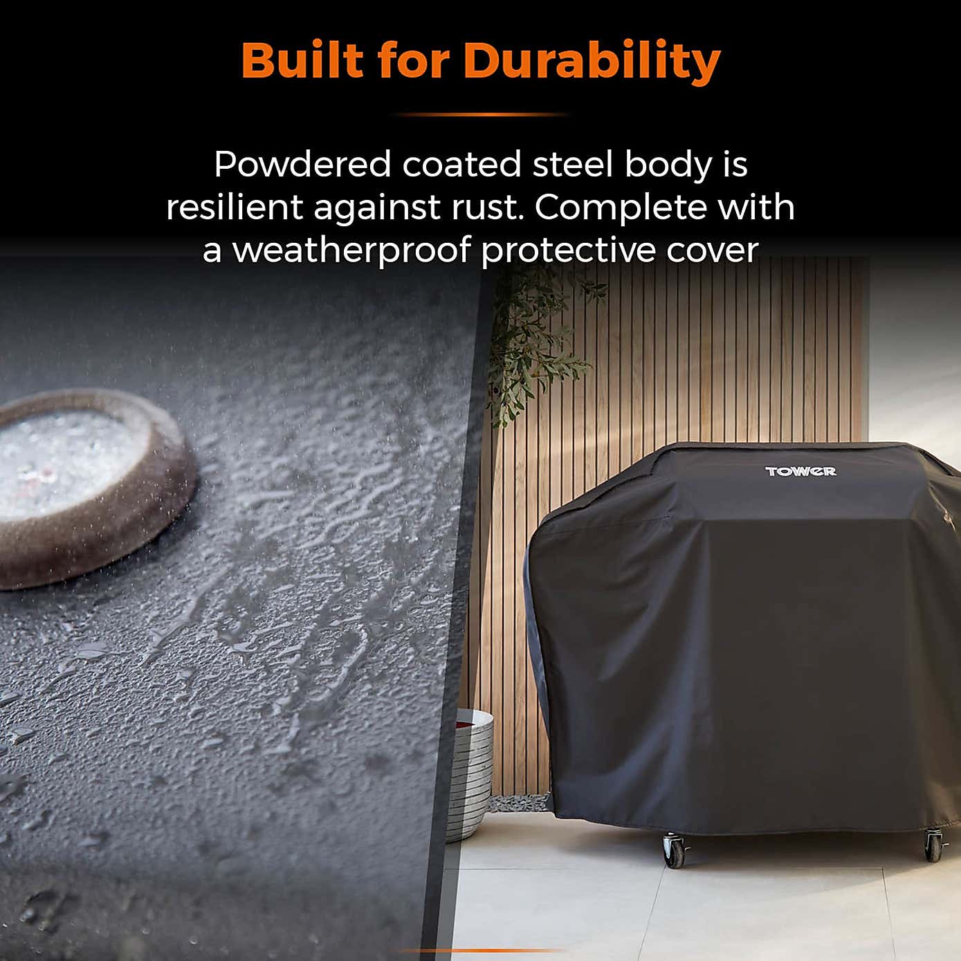 Tower Stealth Plus Four Burner Gas BBQ with Side Burner, Black Steel