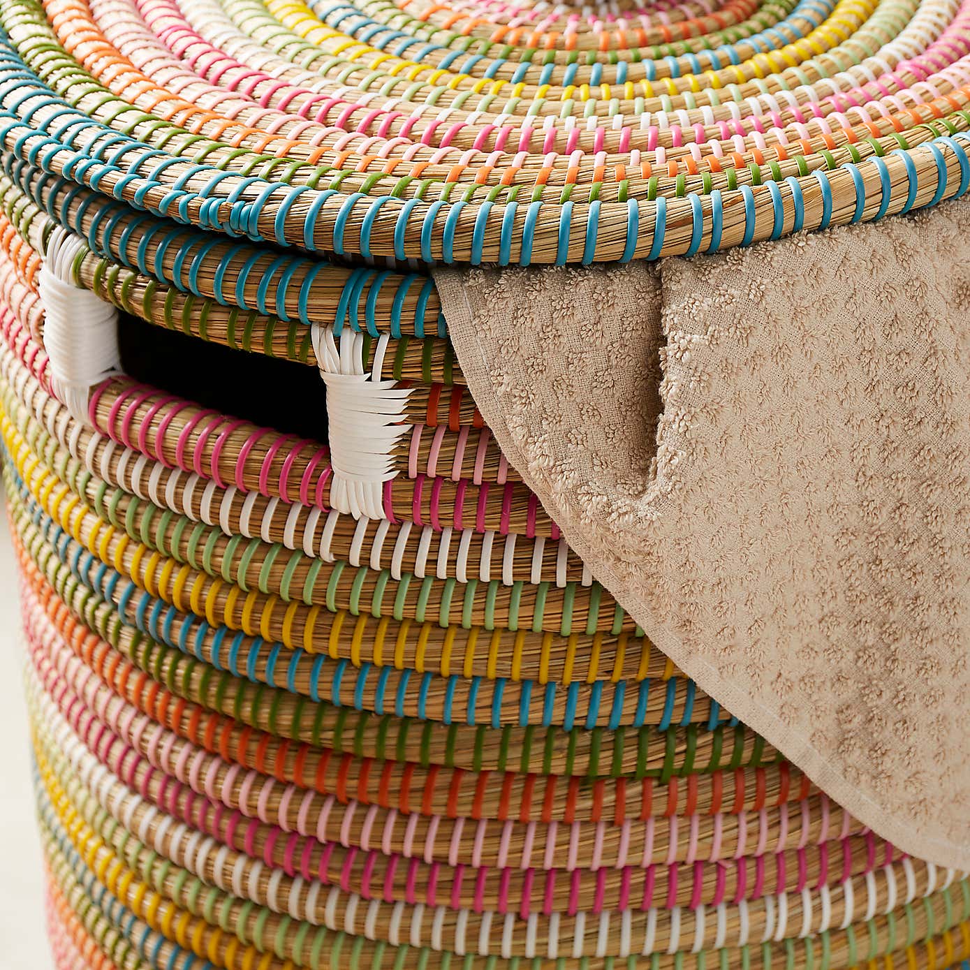 Rainbow Seagrass Laundry Basket with Lid