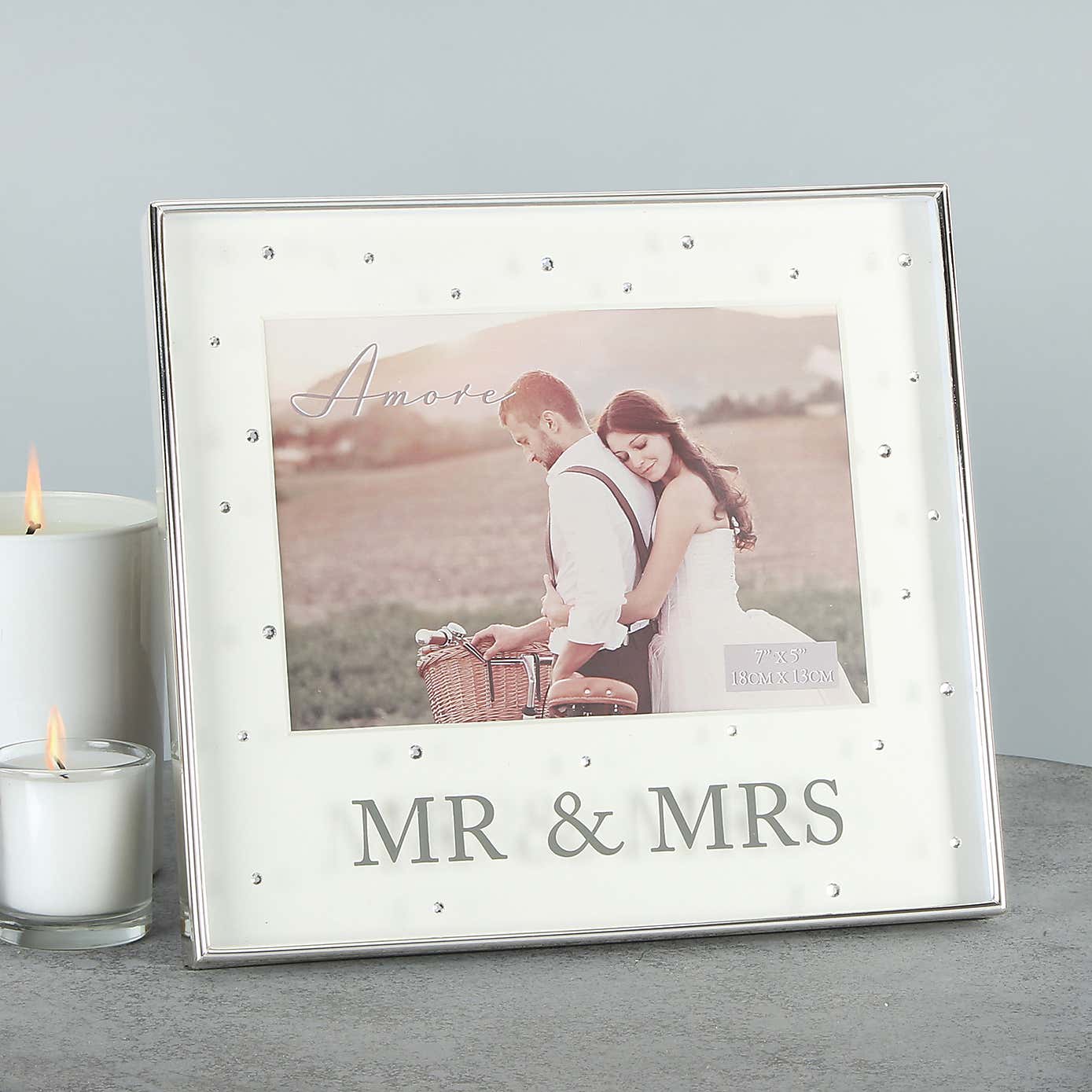 Amore Silver Plated Mr & Mrs Box Photo Frame with Crystals
