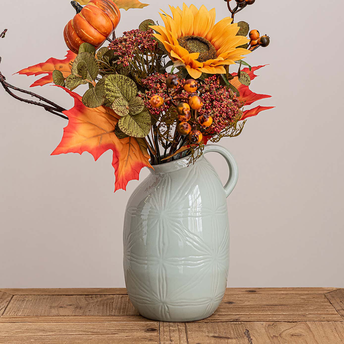 Artificial Autumn Sunflower Bouquet in Ceramic Plant Pot