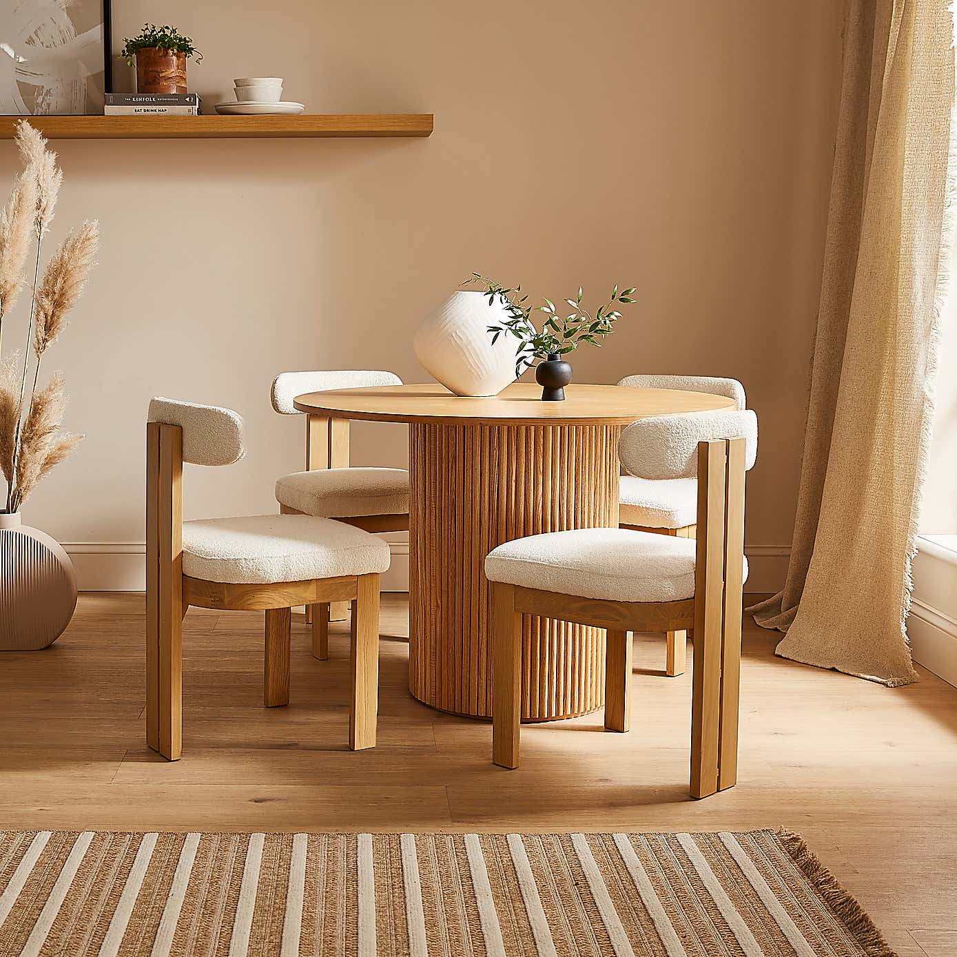 Lovato Dining Chair Stained Oak, Ivory Boucle