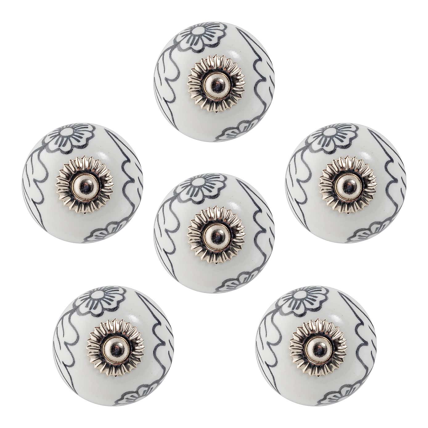 Set of 6 Nicola Spring Black Blooms Round Drawer Knobs