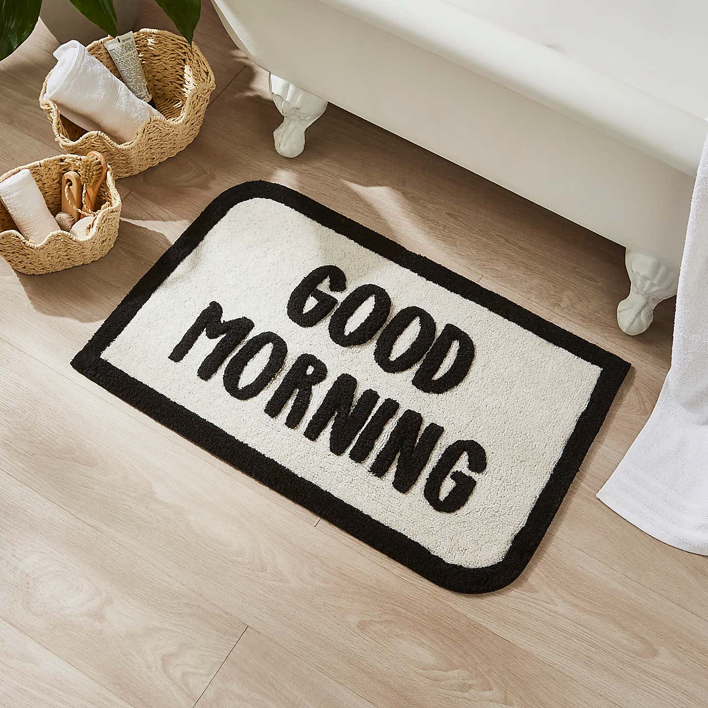 Good Morning Slogan Bath Mat