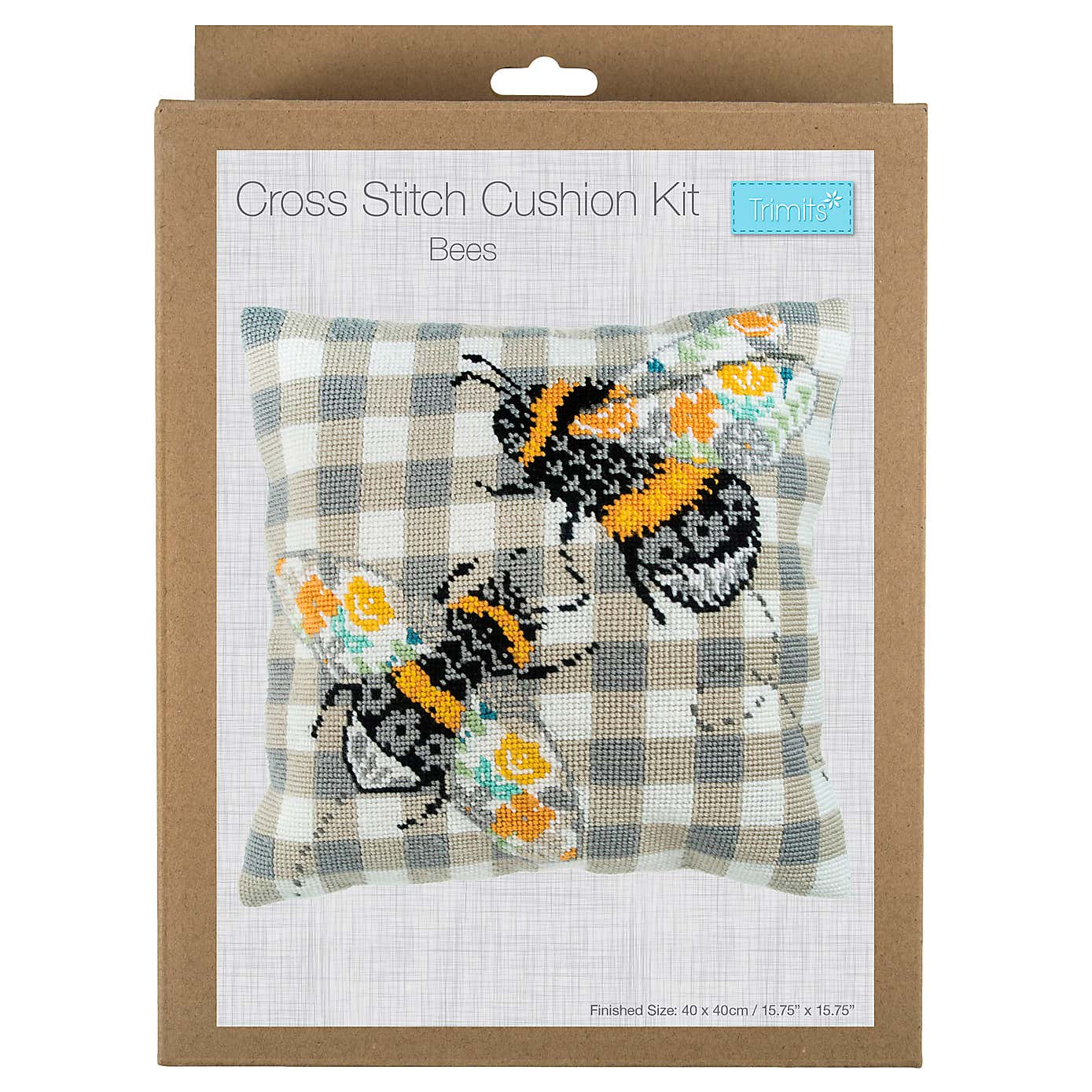 Gingham Bee Half Stitch Cushion Kit