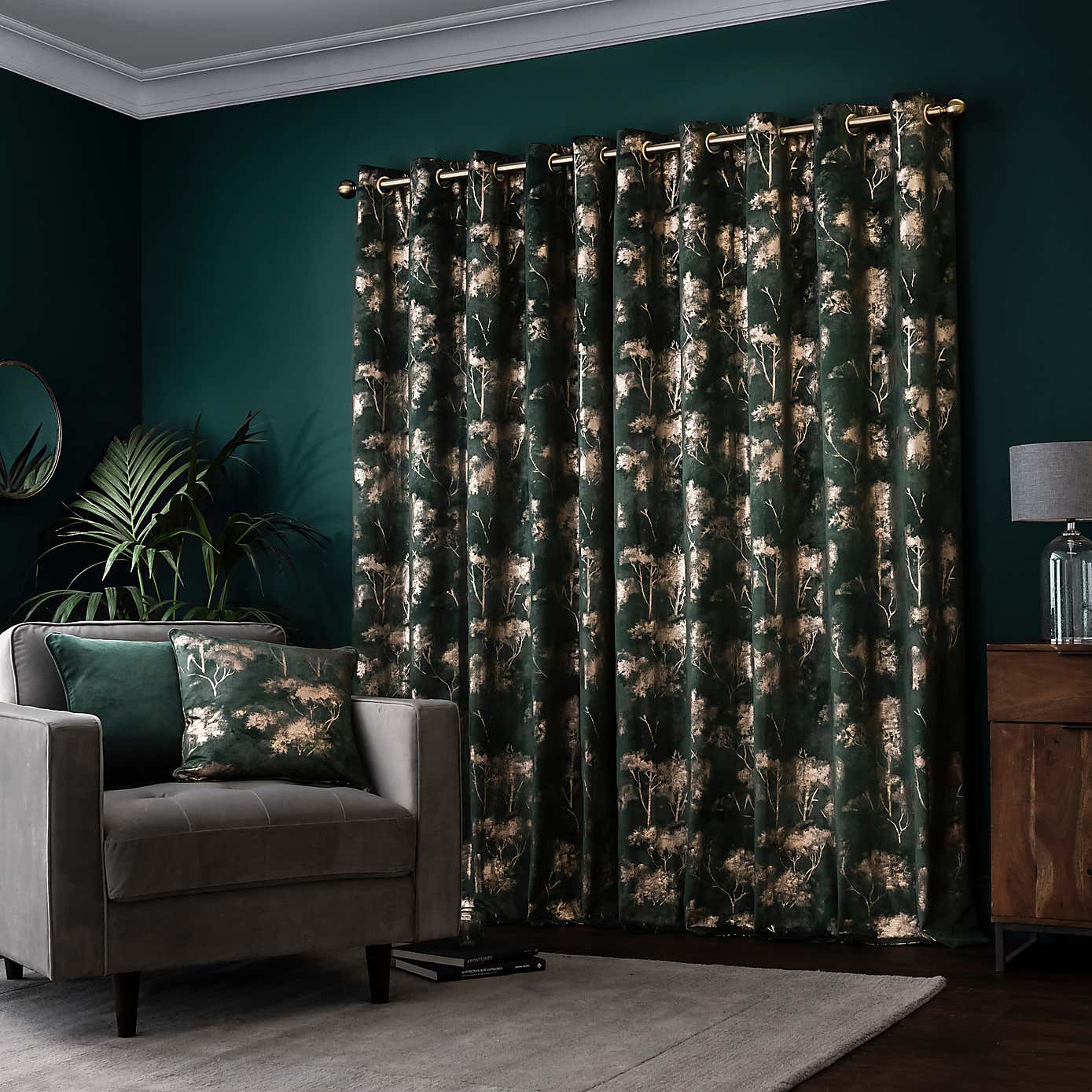 Velour Trees Eyelet Curtains