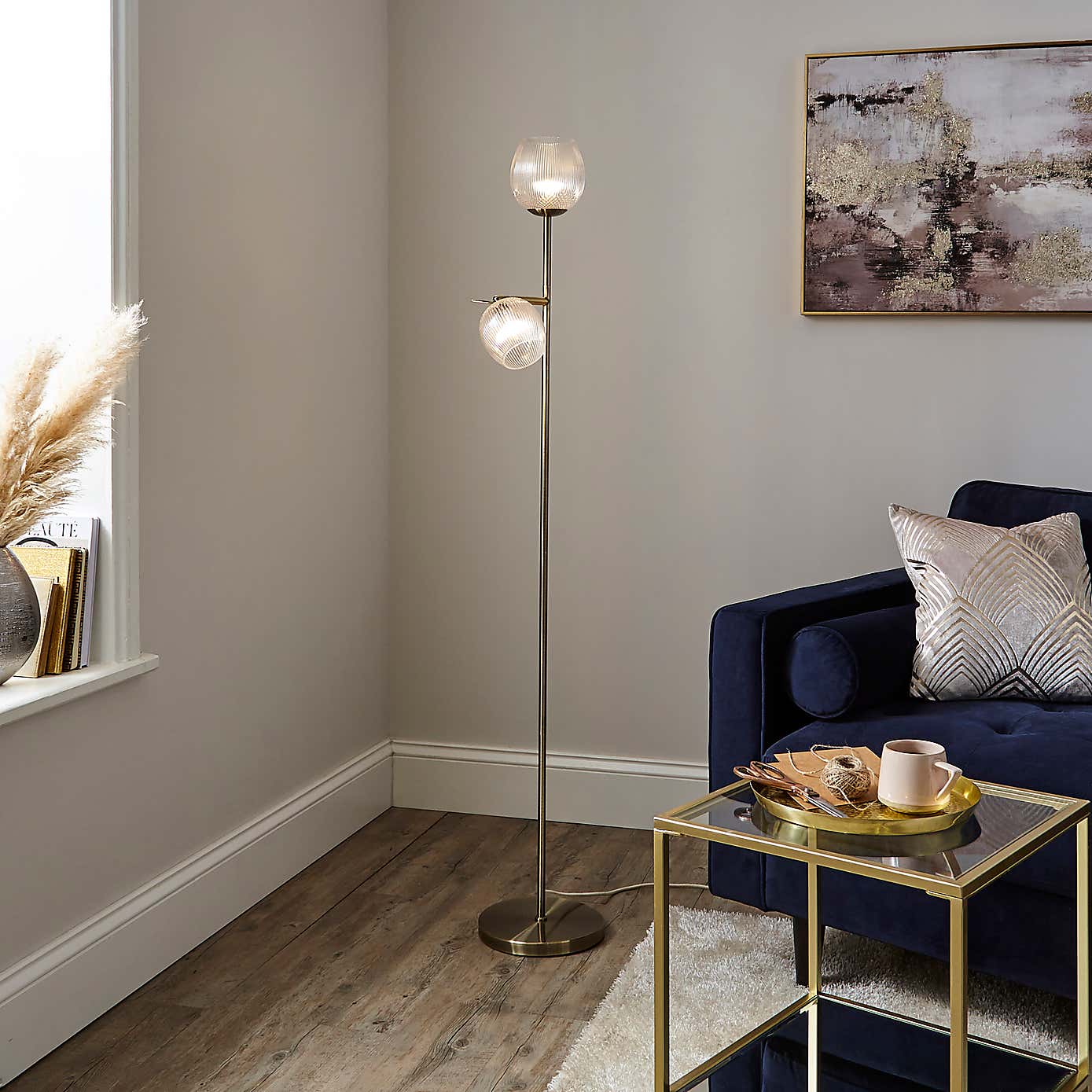 Cassia Pressed Glass Mother and Child Adjustable Floor Lamp