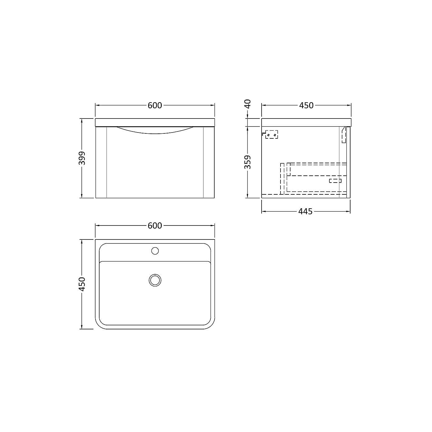Lunar Wall Mounted 1 Drawer Vanity Unit with Polymarble Basin